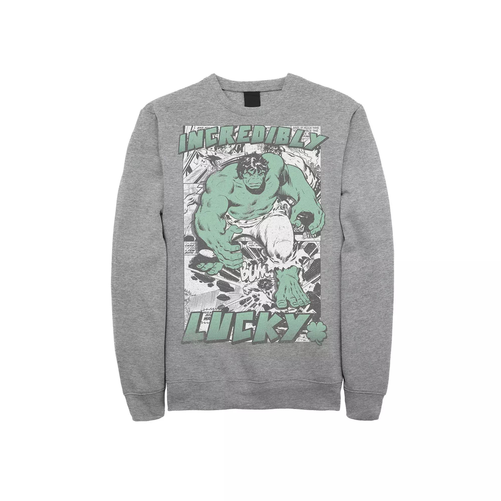 Men's Marvel Hulk Incredibly Lucky St. Patrick's Sweatshirt, Size: XXL, Athletic Grey Product Image