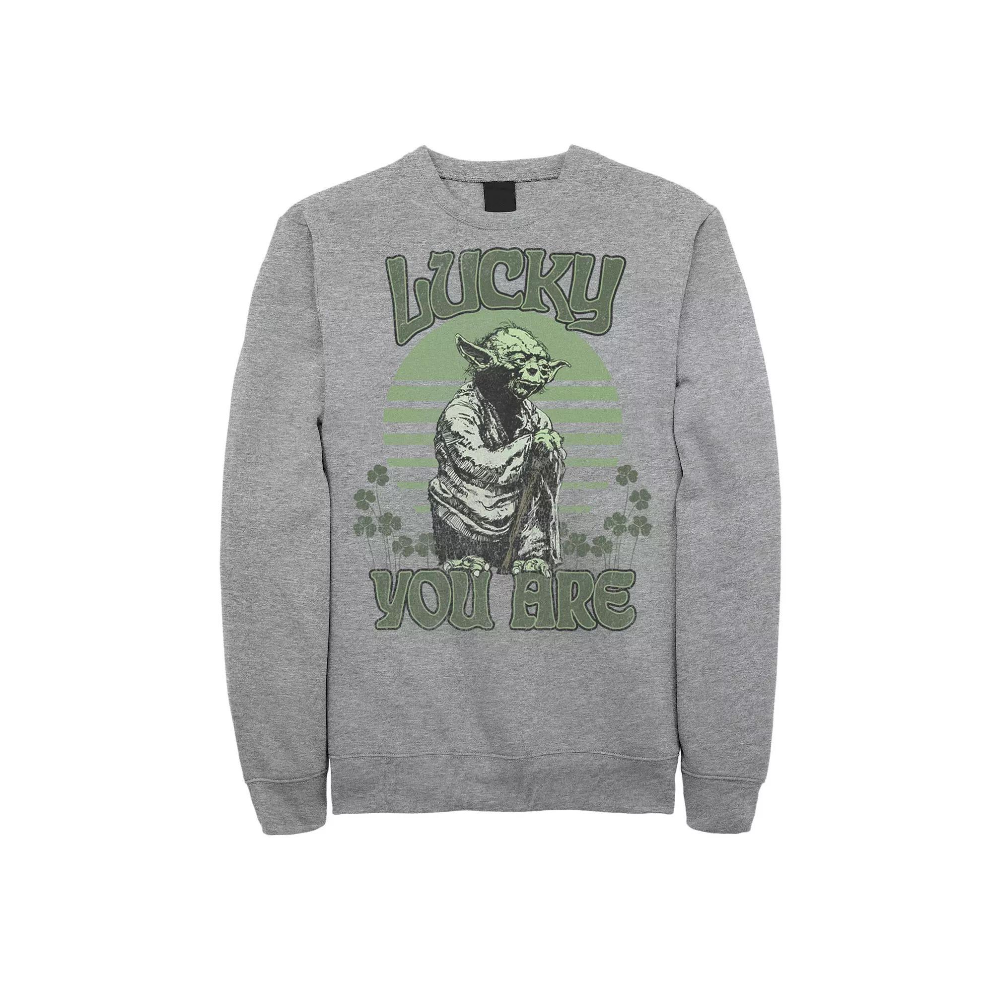 Men's Star Wars Yoda Lucky You Are Retro St. Patty Sweatshirt, Size: Large, Athletic Grey Product Image