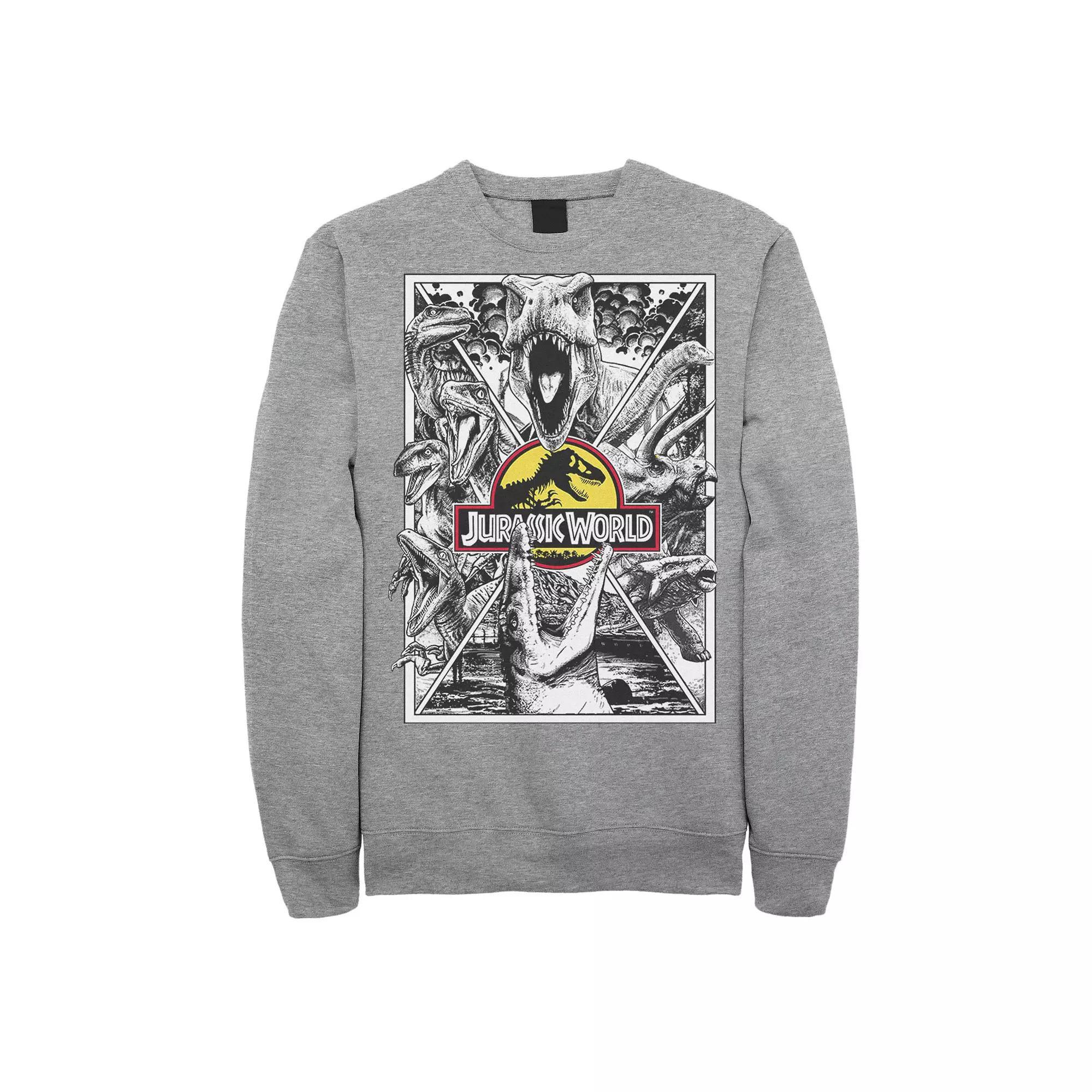 Mens Jurassic World and White Comic Dinos Fleece Graphic Pullover Product Image