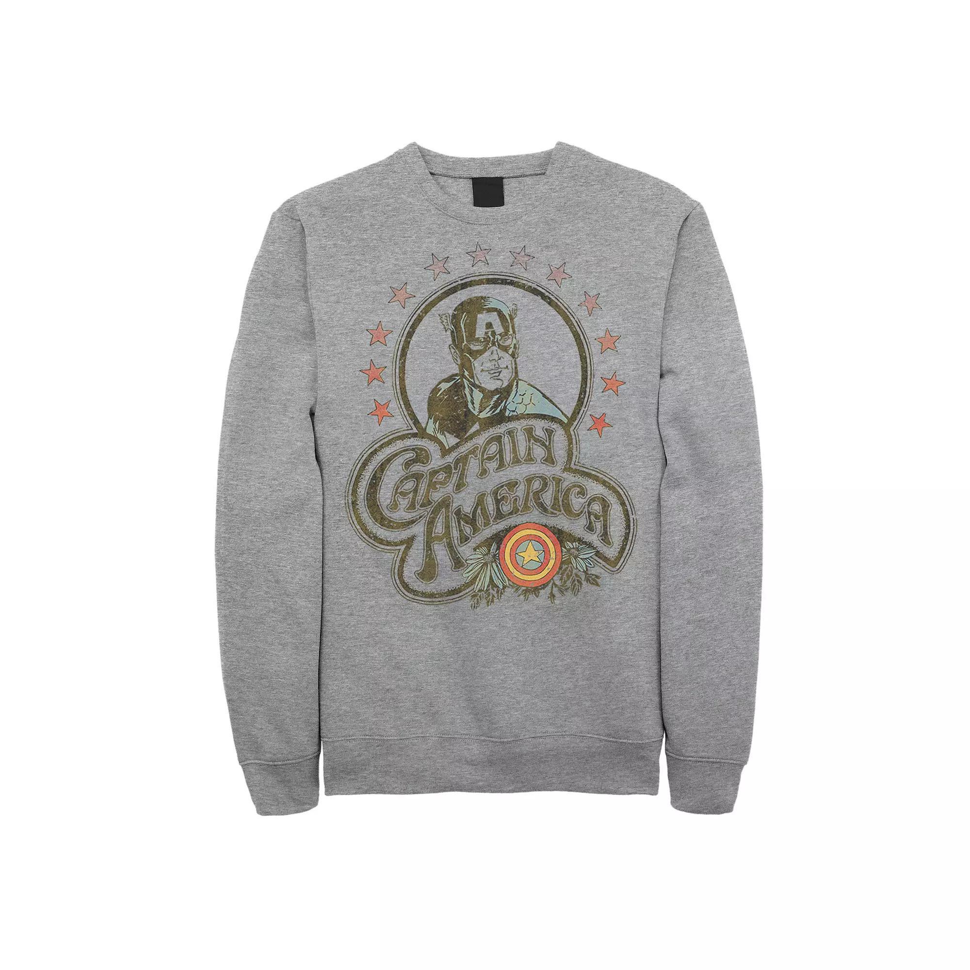Men's Marvel Captain America Retro Stars Distressed Fleece, Size: Small, Athletic Grey Product Image