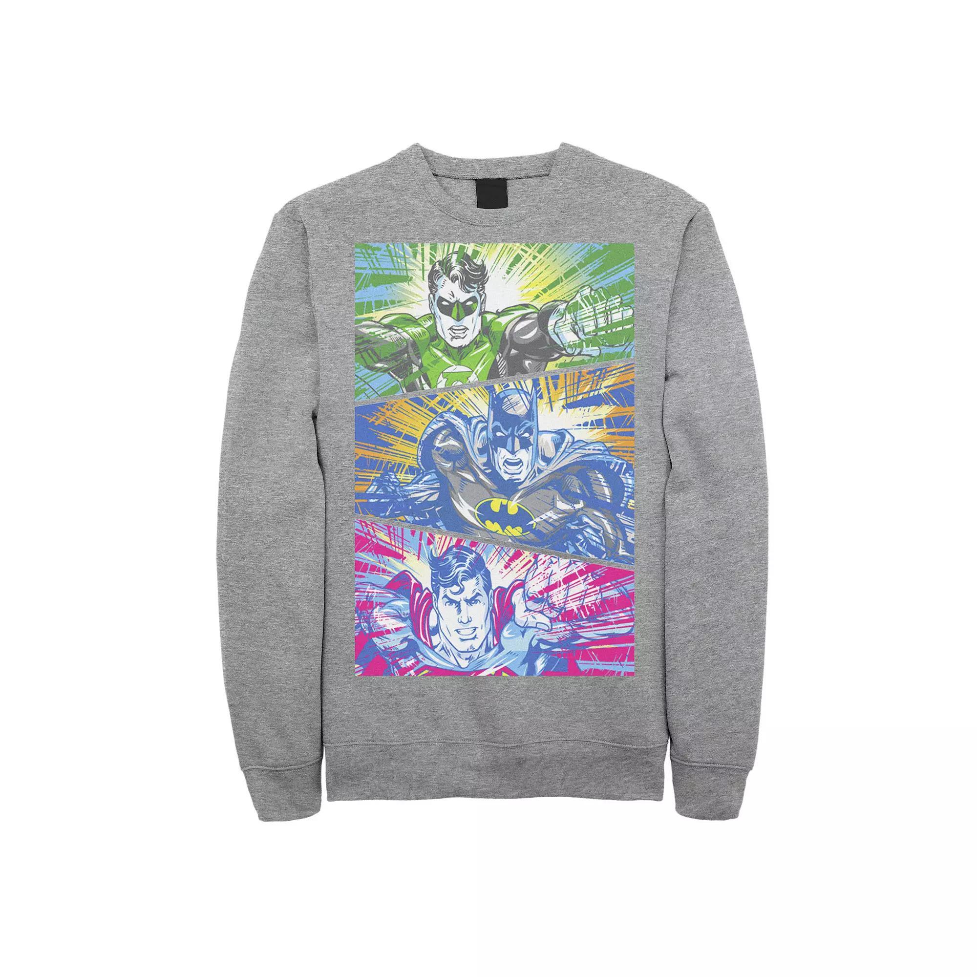 Men's DC Comics Green Lanturn Batman Superman Panels Sweatshirt, Size: Small, Athletic Grey Product Image