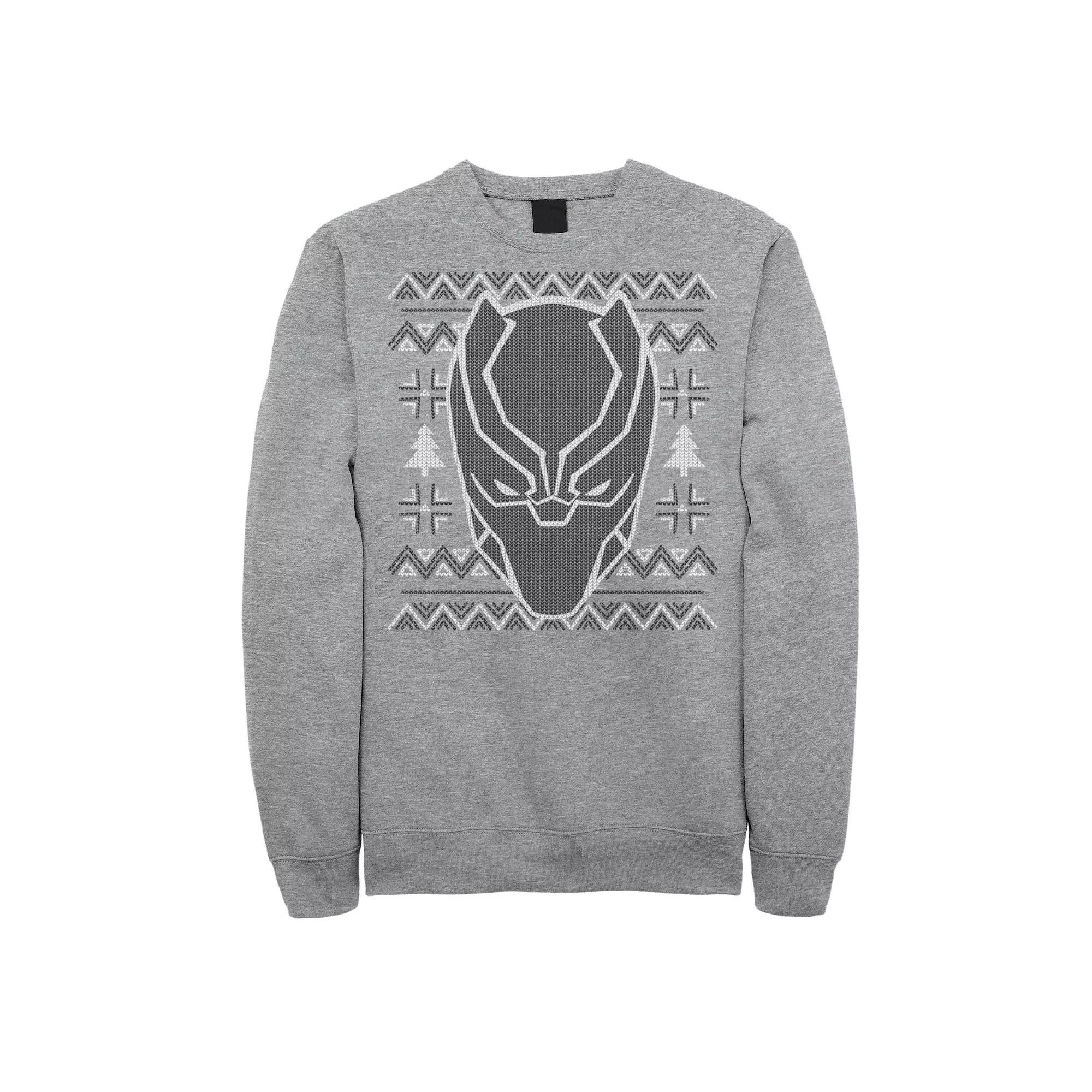 Men's Marvel Black Panther Mask Christmas Fleece, Size: XXL, Athletic Grey Product Image