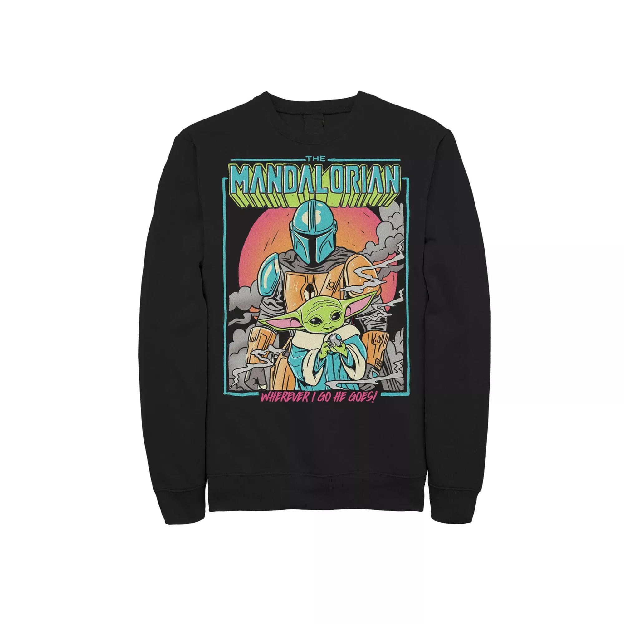 Men's Star Wars The Mandalorian Wherever I Go He Goes Graphic Fleece Sweatshirt, Size: Medium, Black Product Image