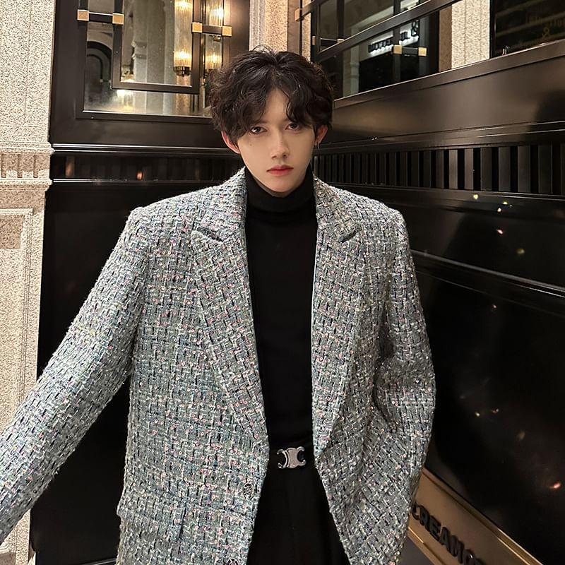 Long Sleeve Single Breasted Tweed Blazer Product Image