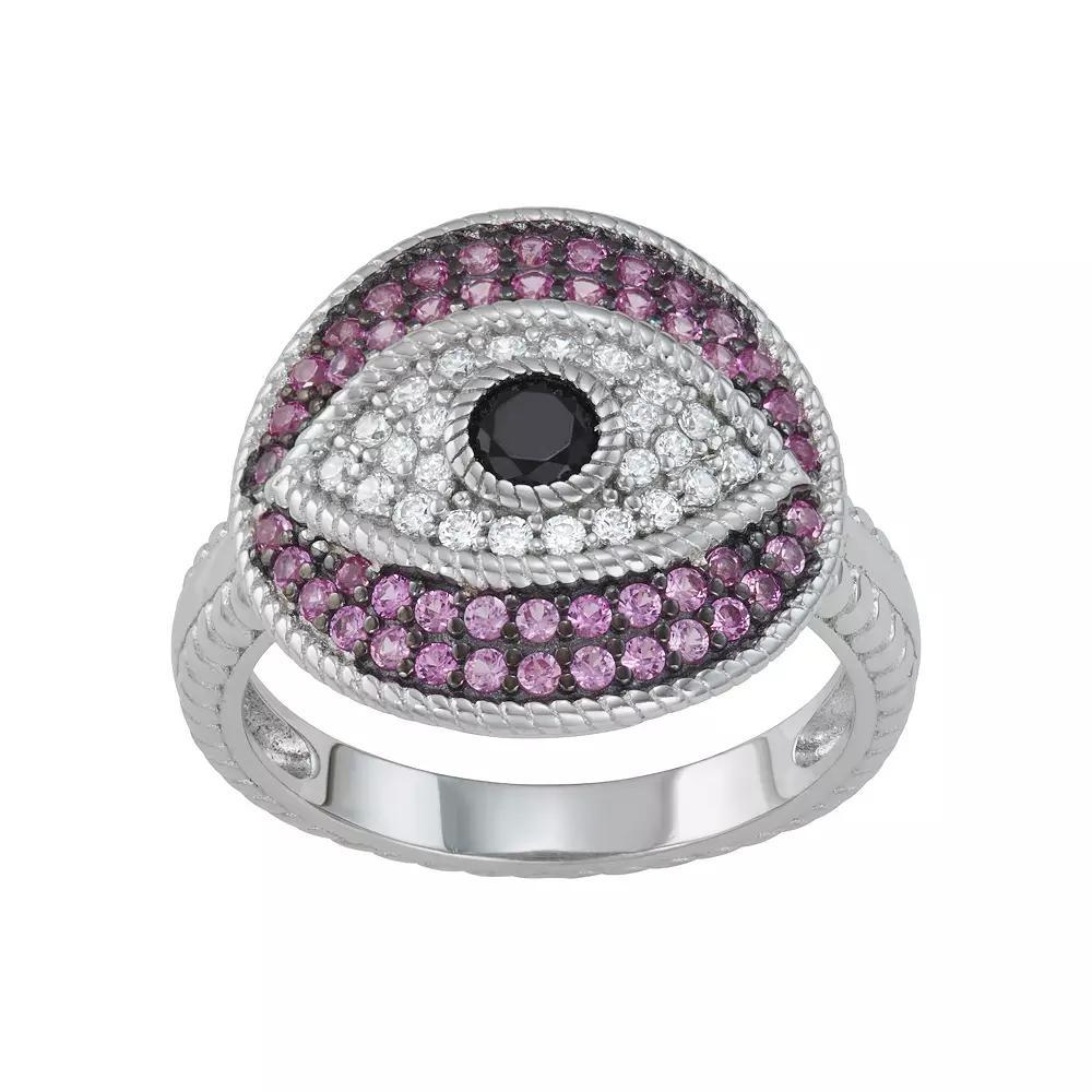 Sterling Silver Lab-Created Ruby & Cubic Zirconia Evil Eye Ring, Women's, Size: 6 Product Image