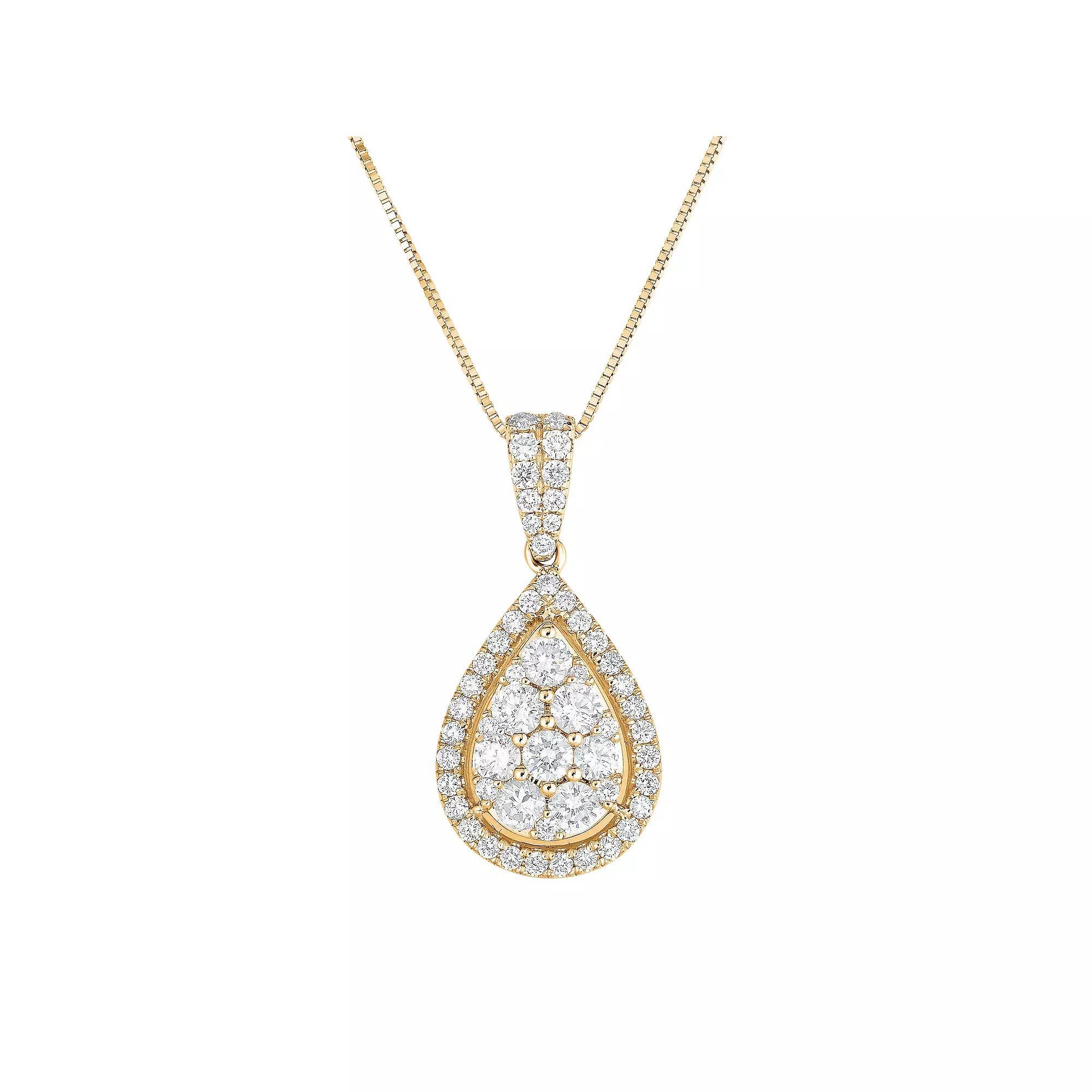 14k Gold 1 Carat T.W. Diamond Drop Pendant Necklace, Women's, Size: 18" Product Image