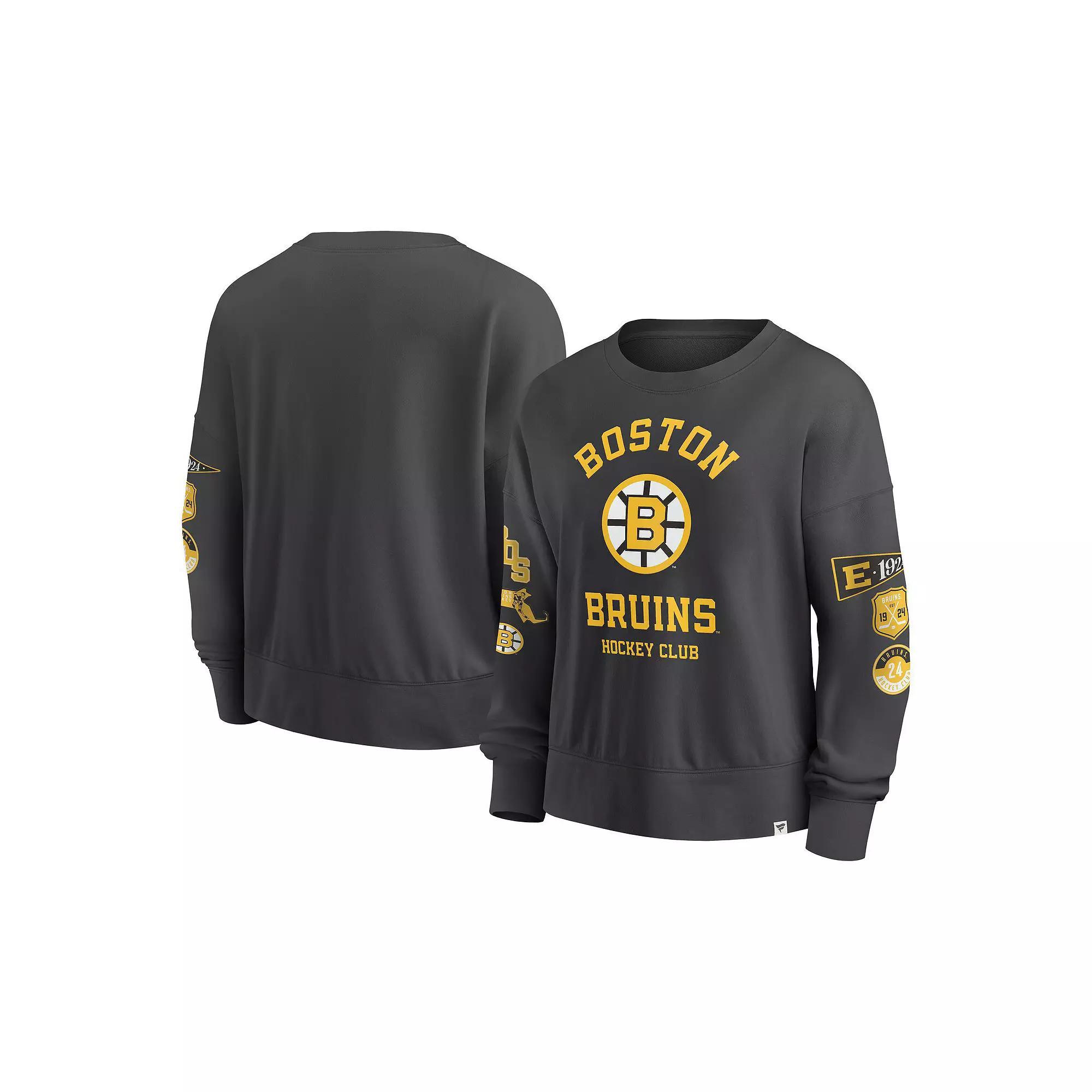 Women's Fanatics  Black Boston Bruins Oversized Vintage Go Team Pullover Sweatshirt, Size: XS Product Image