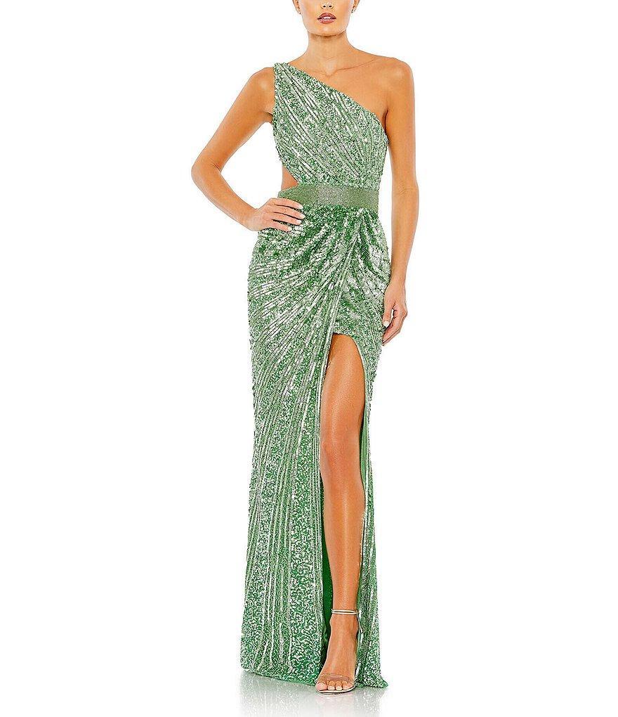 Mac Duggal One Shoulder Lace Up Back Sequin Gown Product Image