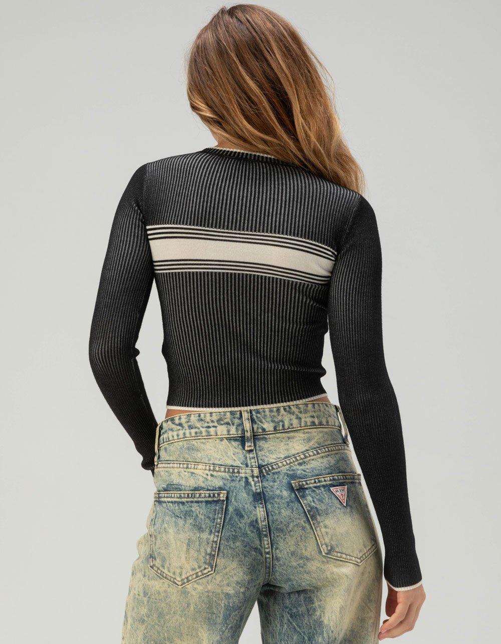 GUESS ORIGINALS Womens Ribbed Long Sleeve Top - BLACK COMBO Product Image