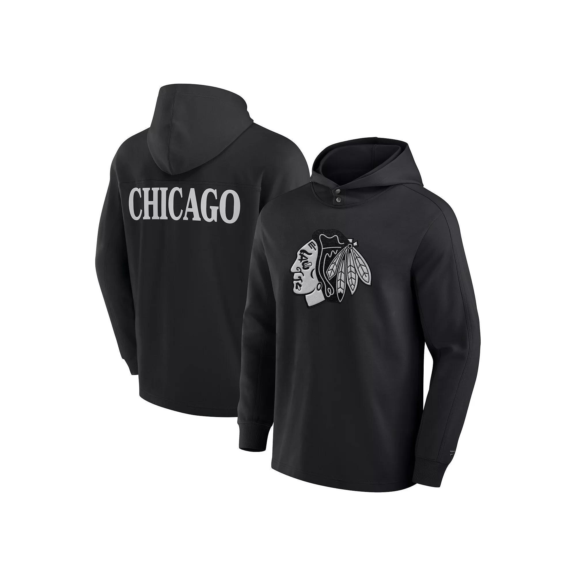 Men's Fanatics Black Chicago Blackhawks Elements Blaze Tri-Blend Long Sleeve Hoodie T-Shirt, Size: Large Product Image