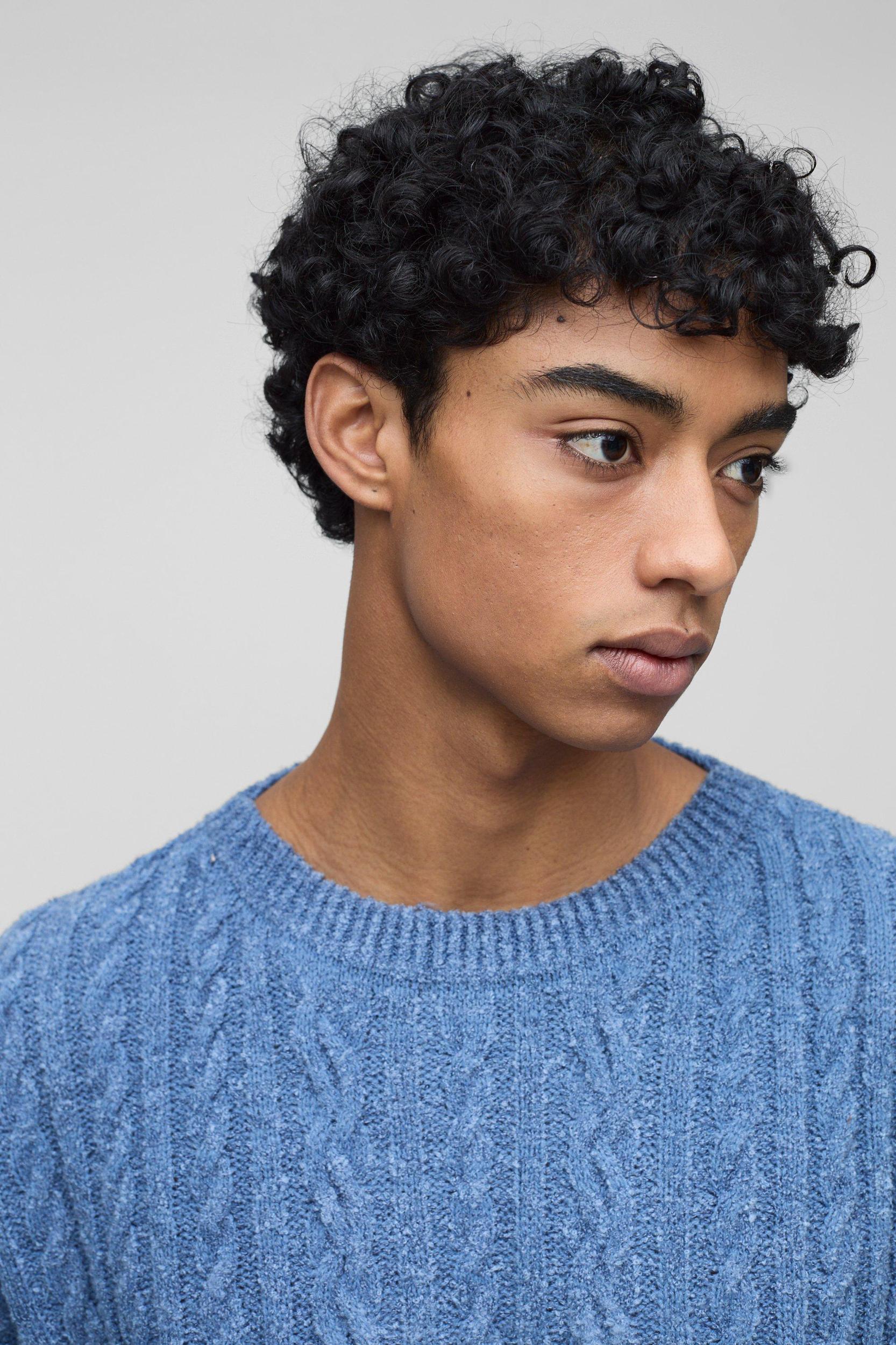 Boucle Cable Knit Boxy Sweater | boohooMAN USA Product Image