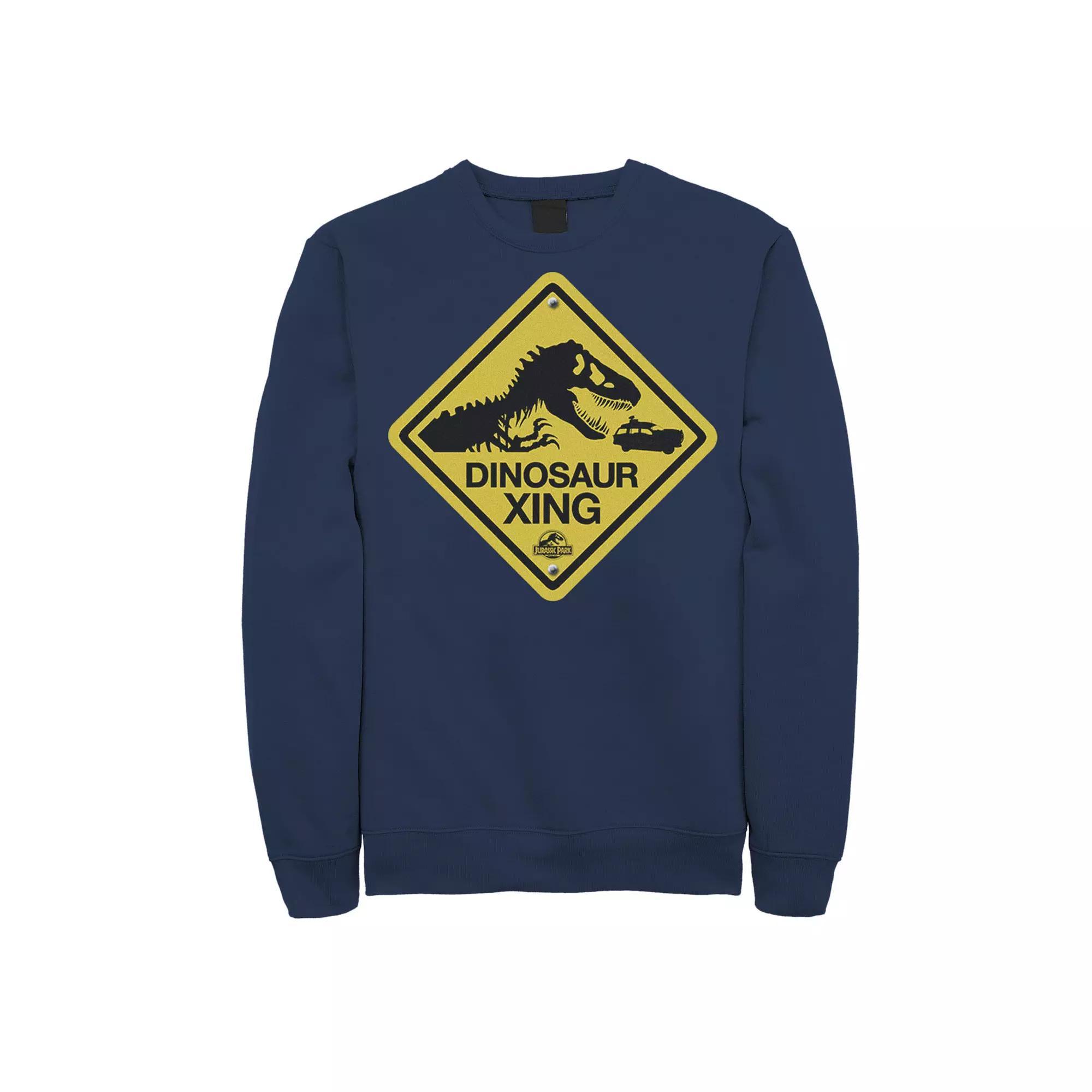 Mens Jurassic Park Dinosaur Crossing Yellow Sign Sweatshirt Grey Heather Product Image