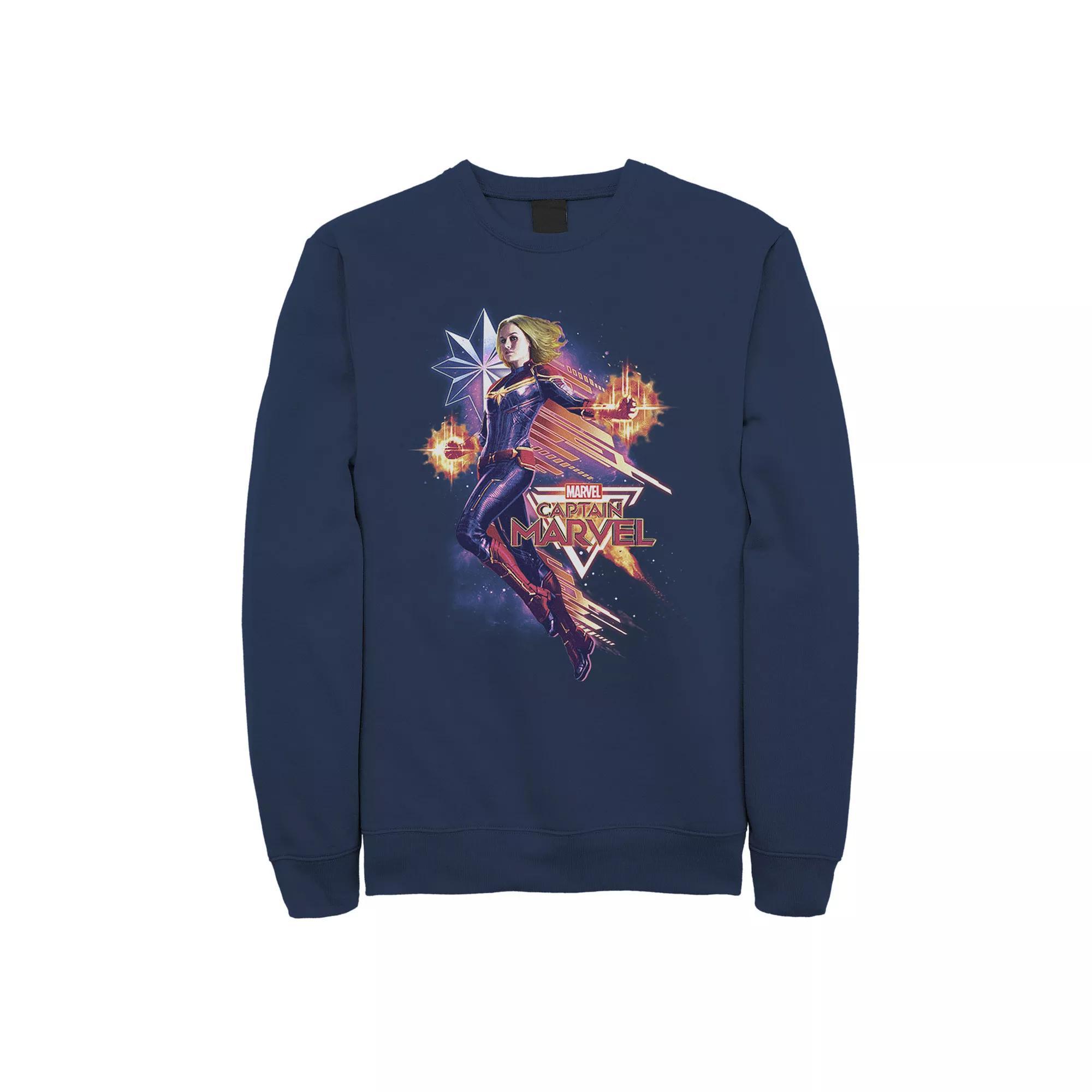 Mens Marvel Captain Marvel Shooting Star Portrait Logo Fleece Top Blue Product Image