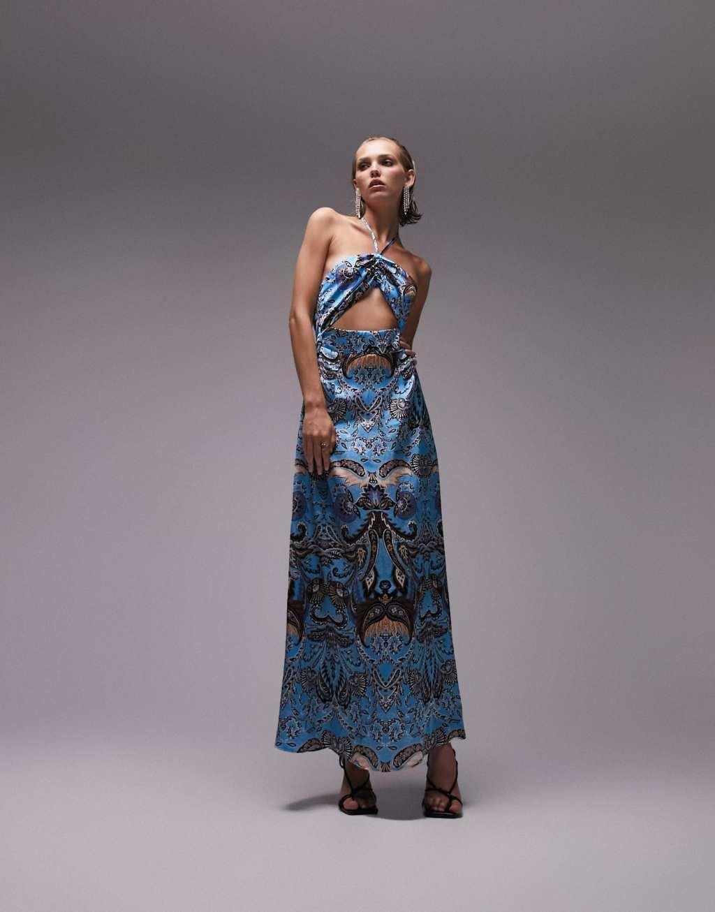 Topshop Petite paisley cut out halter maxi dress Product Image