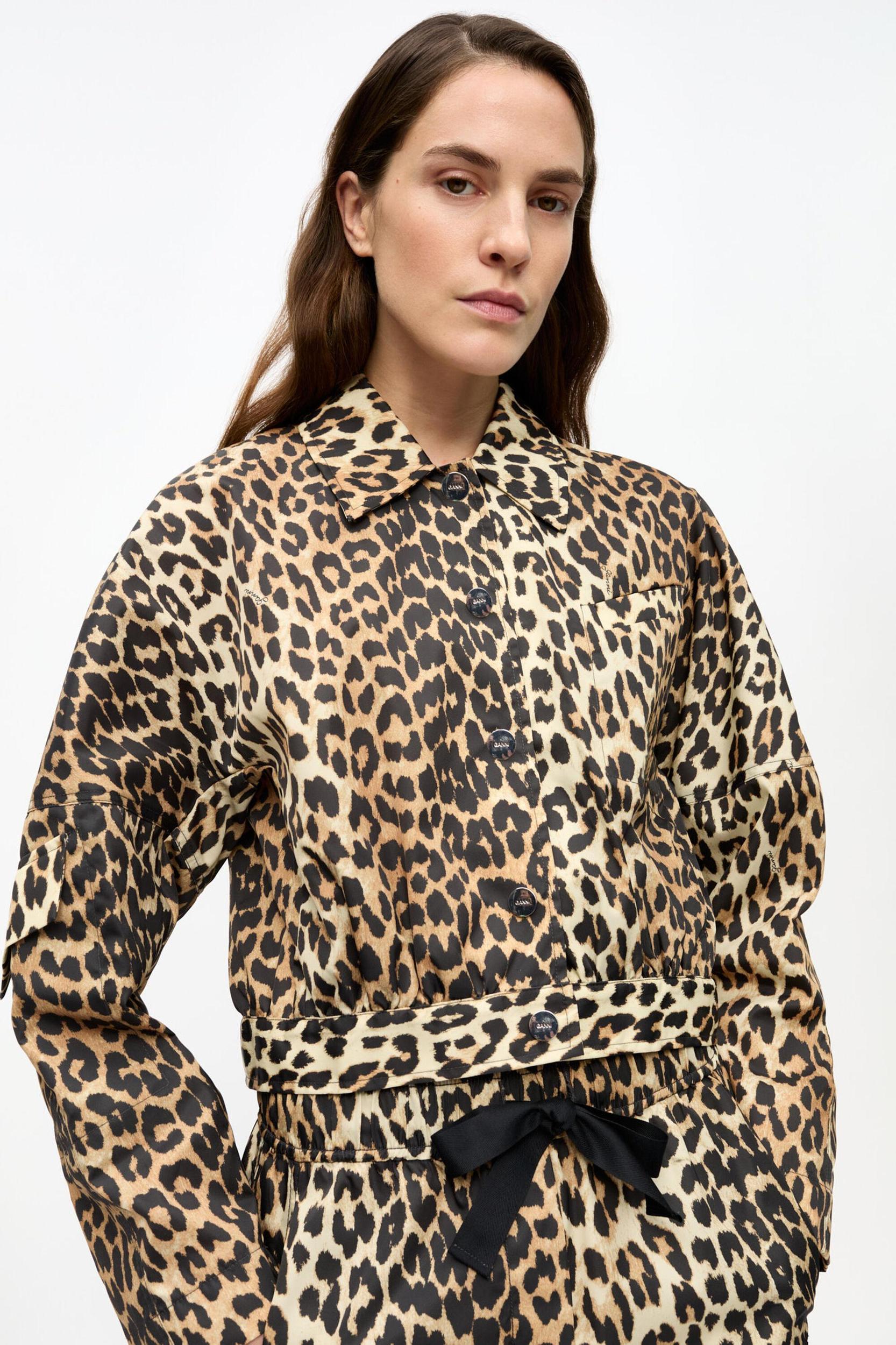 Leopard Duchesse Nylon Cropped Jacket Product Image