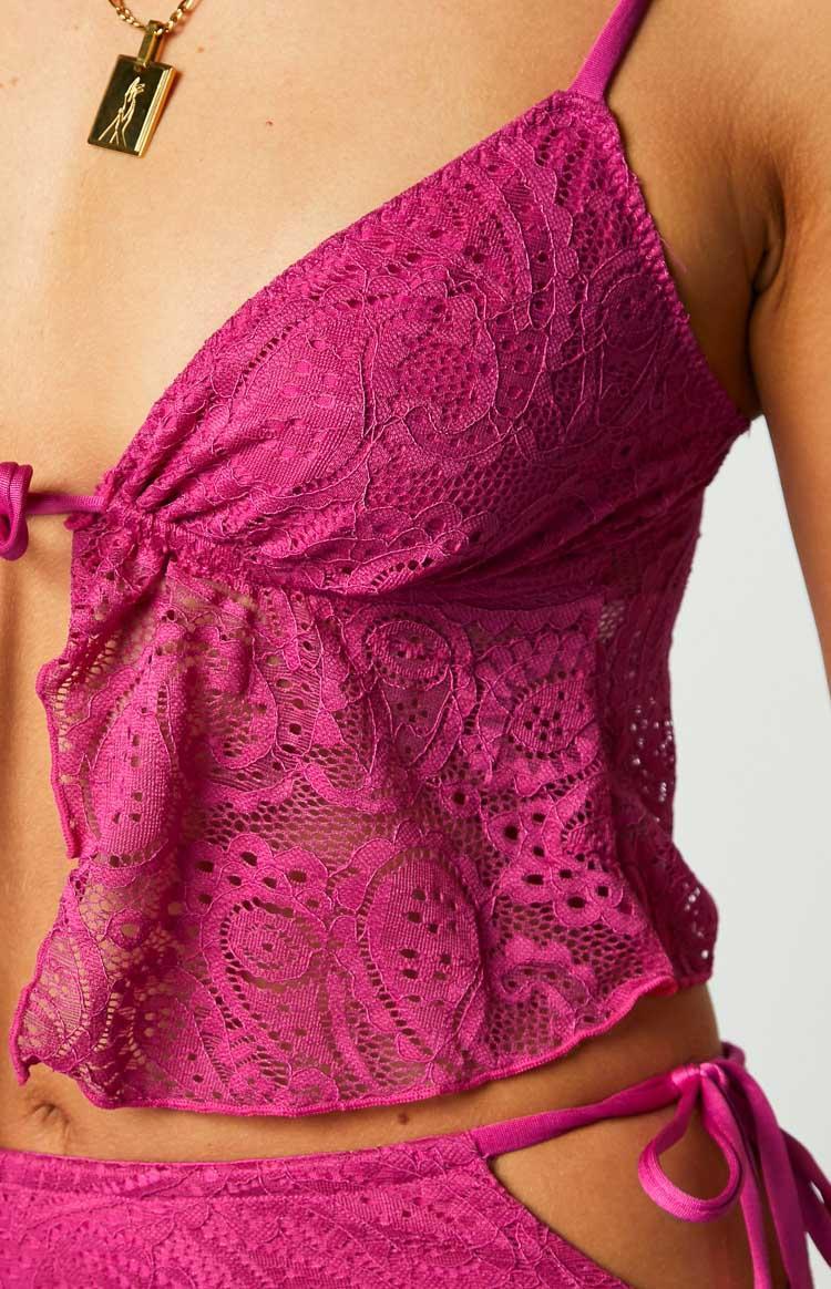 Alexia Fuschia Lace Tie Up Front Top Product Image