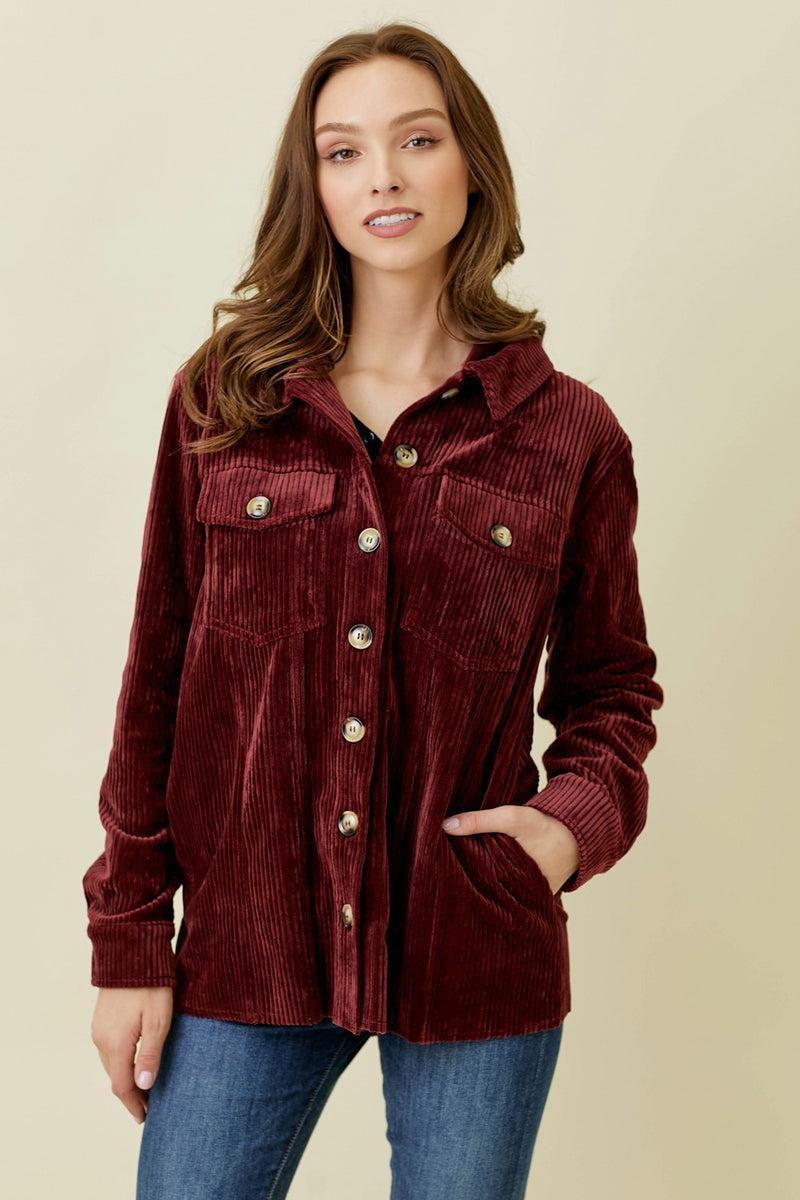 Corduroy Shirt Jacket With Hood Product Image