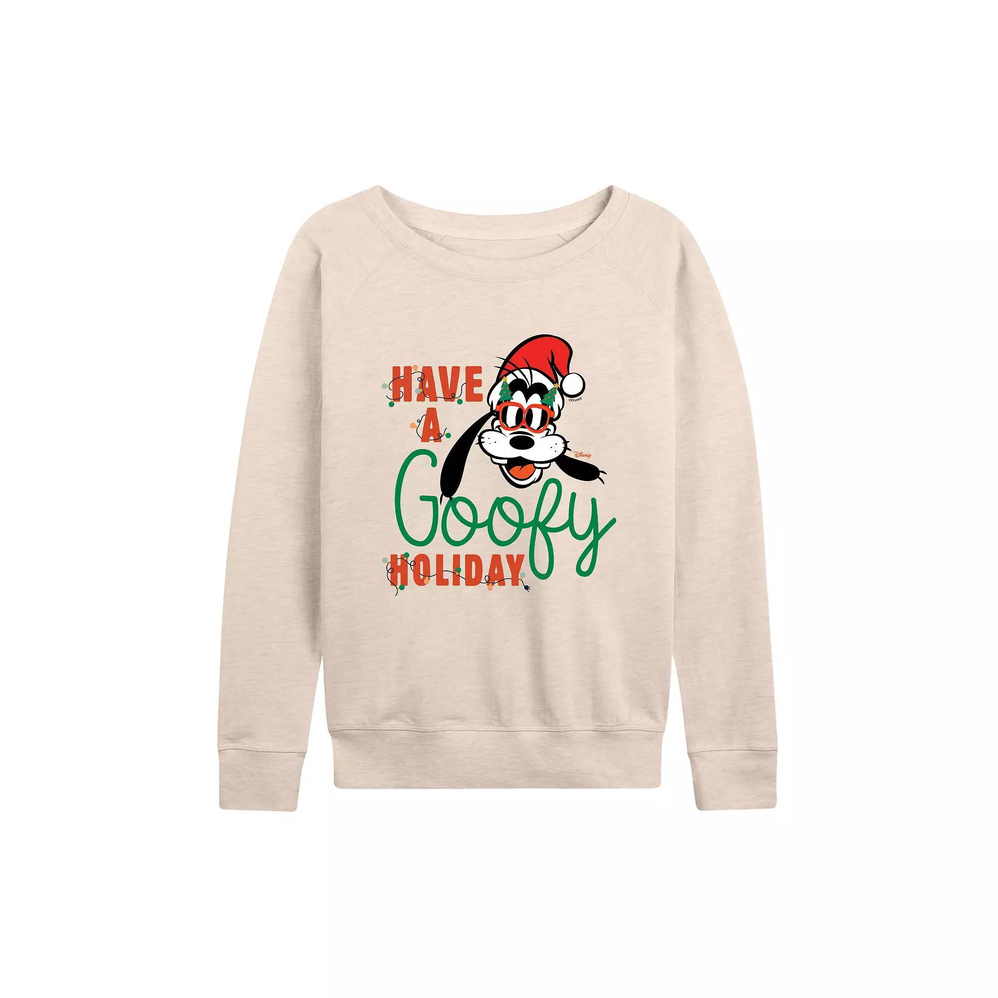 Disney's Goofy Women's Holiday French Terry Long Sleeve Tee, Size: Small, Beige Product Image