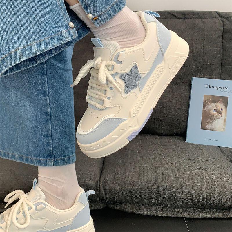 Platform Star Patterned Panel Sneakers Product Image