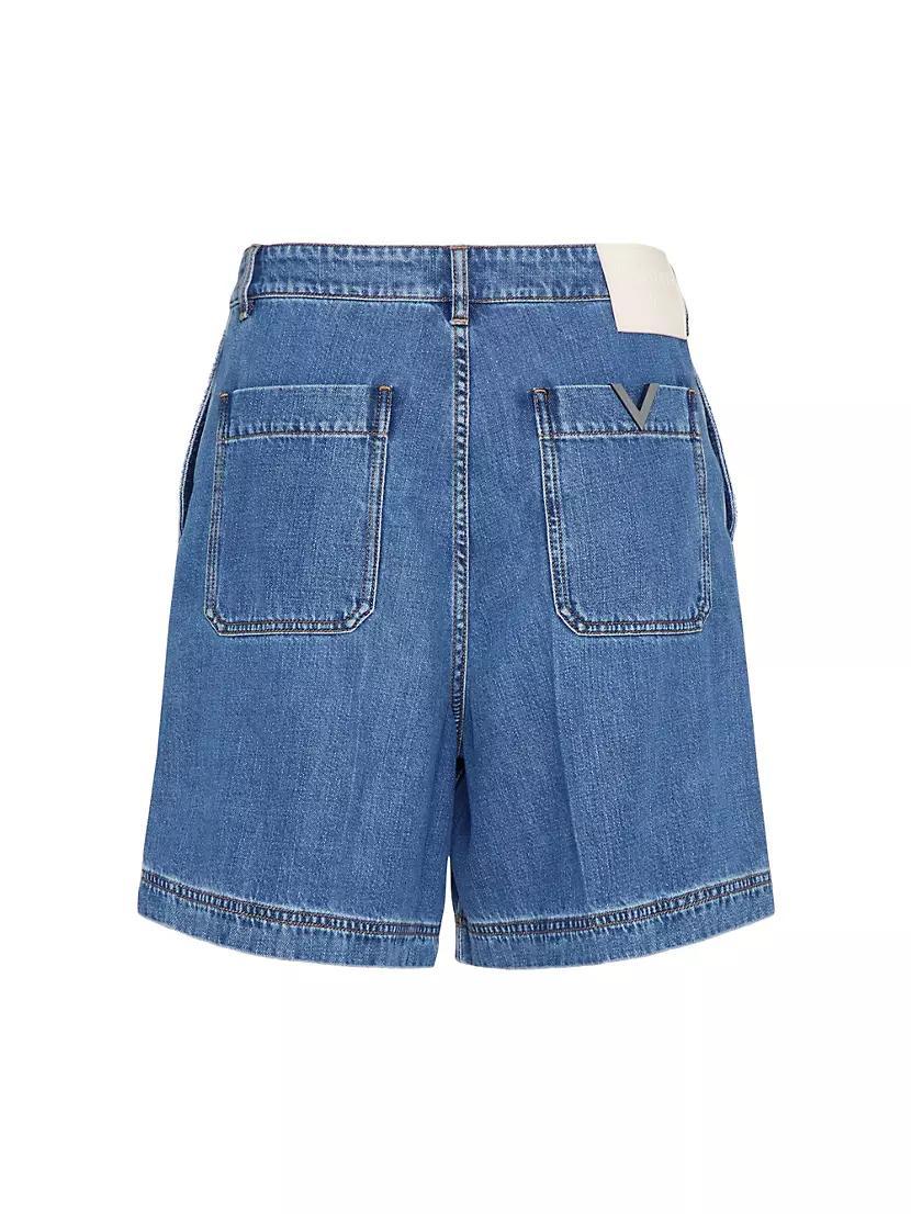 Denim Bermuda Shorts with Metallic V Detail Product Image