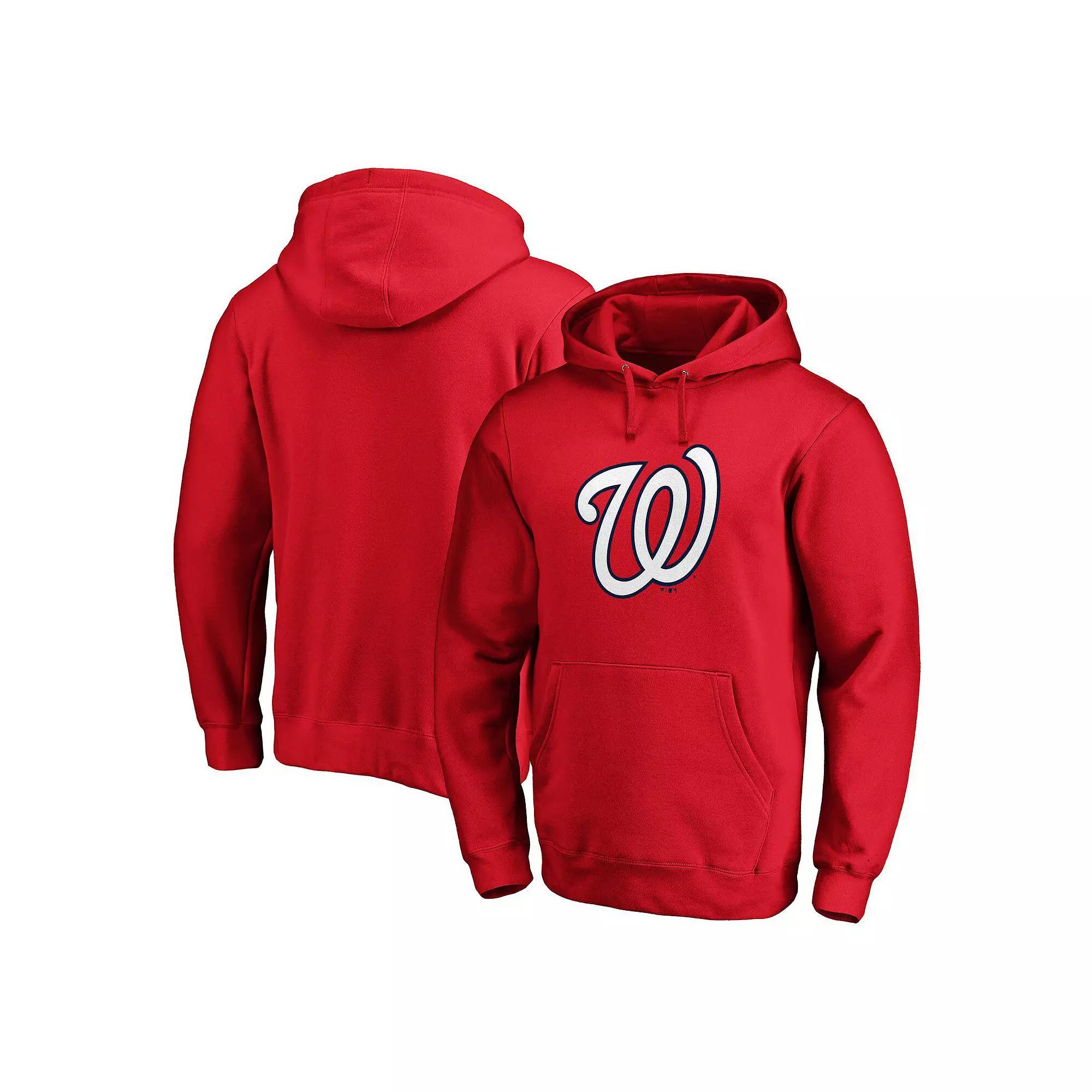 Men's Fanatics Branded Red Washington Nationals Official Logo Fitted Pullover Hoodie, Size: Small Product Image