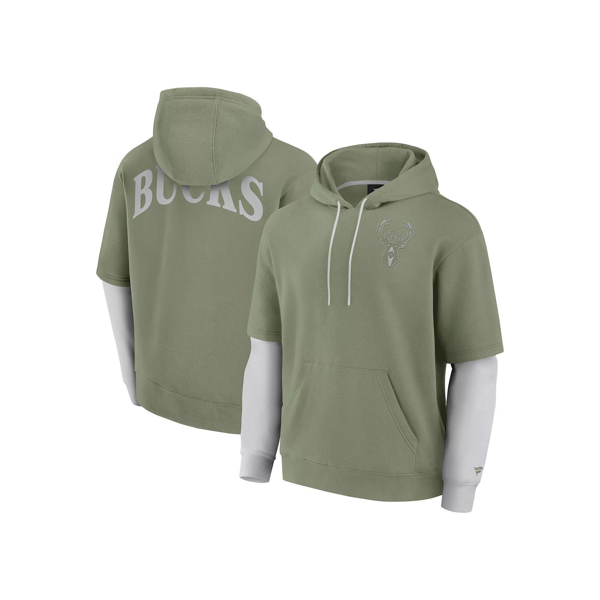 Men's Fanatics  Olive Milwaukee Bucks Elements Sleek Pullover Hoodie, Size: 4XL, Team Product Image