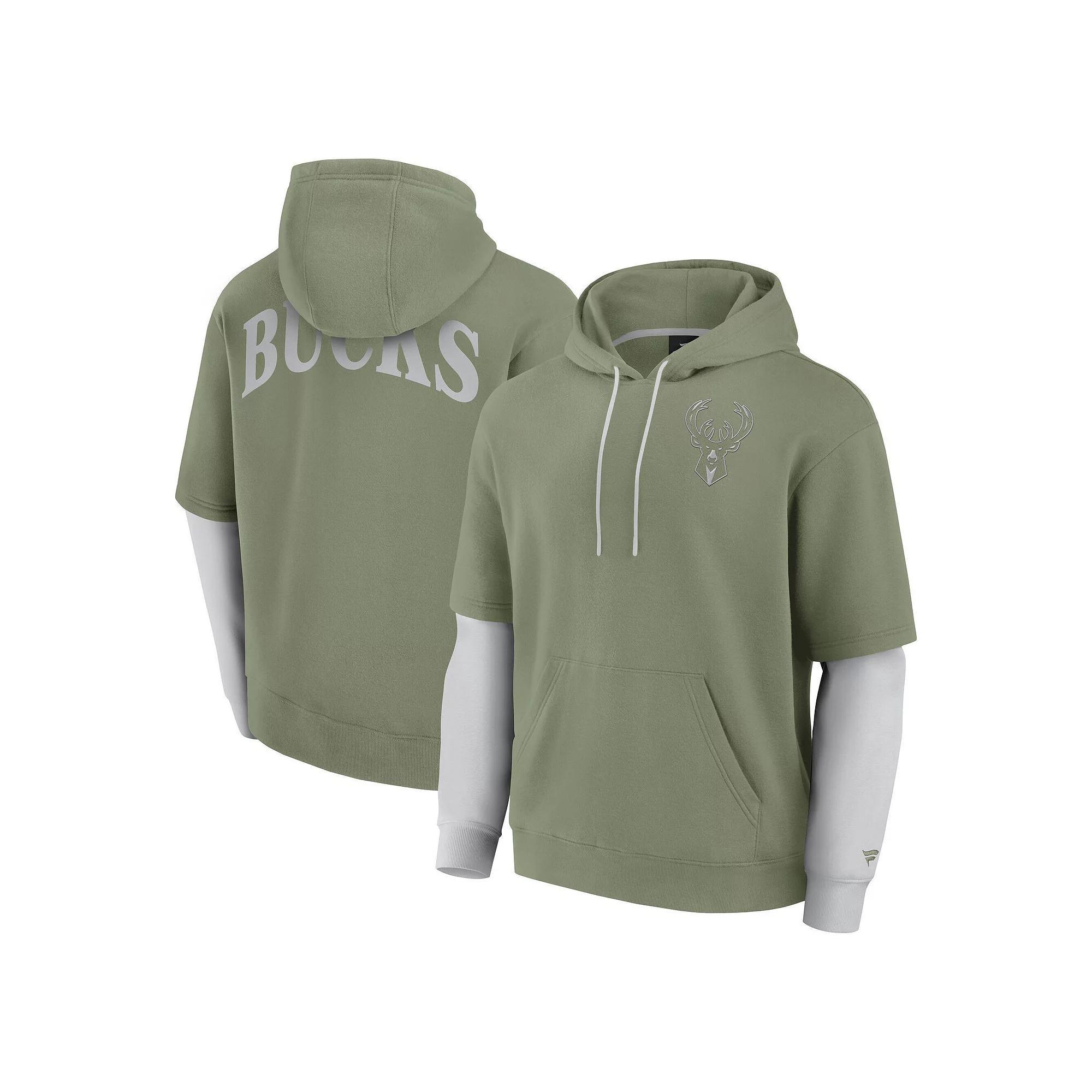 Men's Fanatics  Olive Milwaukee Bucks Elements Sleek Pullover Hoodie, Size: 4XL, Team Product Image
