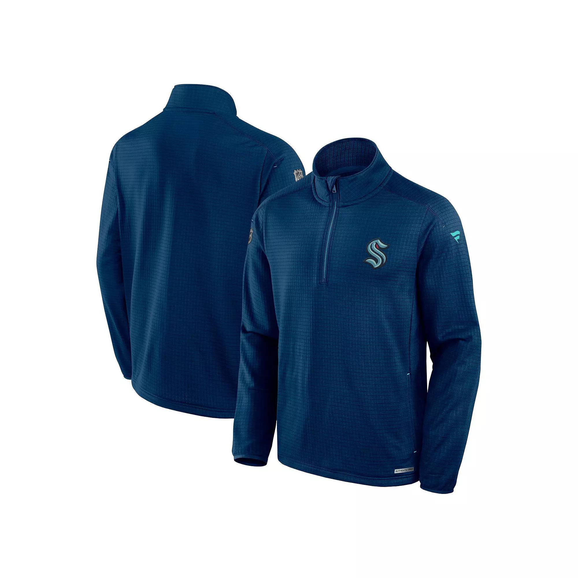 Men's Fanatics  Deep Sea Blue Seattle Kraken Big & Tall Authentic Pro Quarter-Zip Pullover, Size: XLT, Krk Blue Product Image