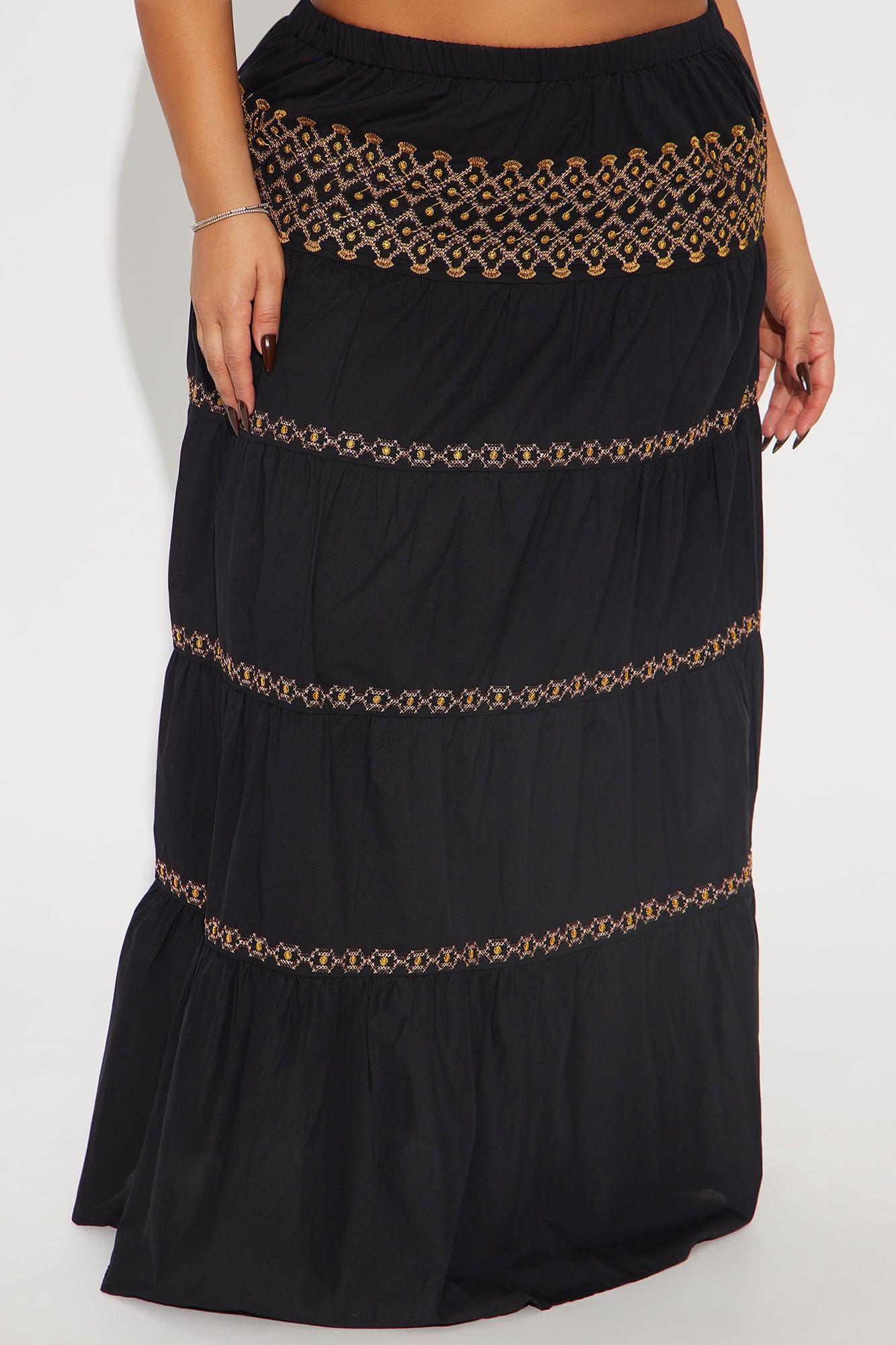 Sabrina Embroidered Tiered Maxi Skirt - Black/combo Product Image