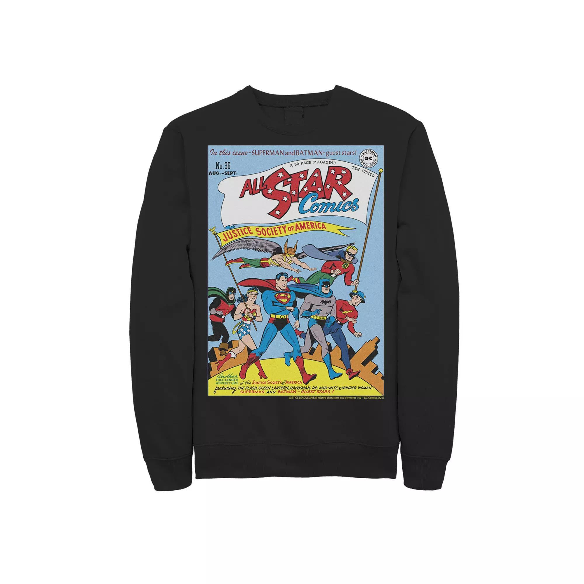 Men's Justice League All Star Comics Vintage Cover Sweatshirt, Size: Small, Black Product Image
