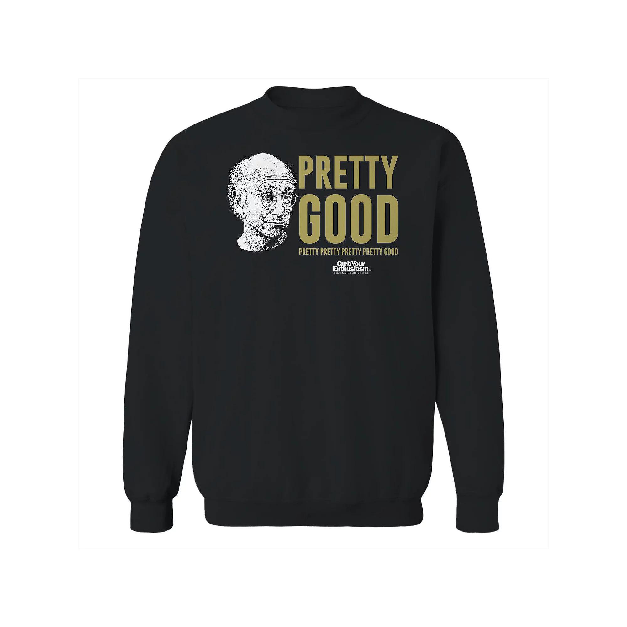 Men's Pretty Good Larry Face Curb Your Enthusiasm Graphic Fleece Crew Sweatshirt, Size: Small, Black Product Image
