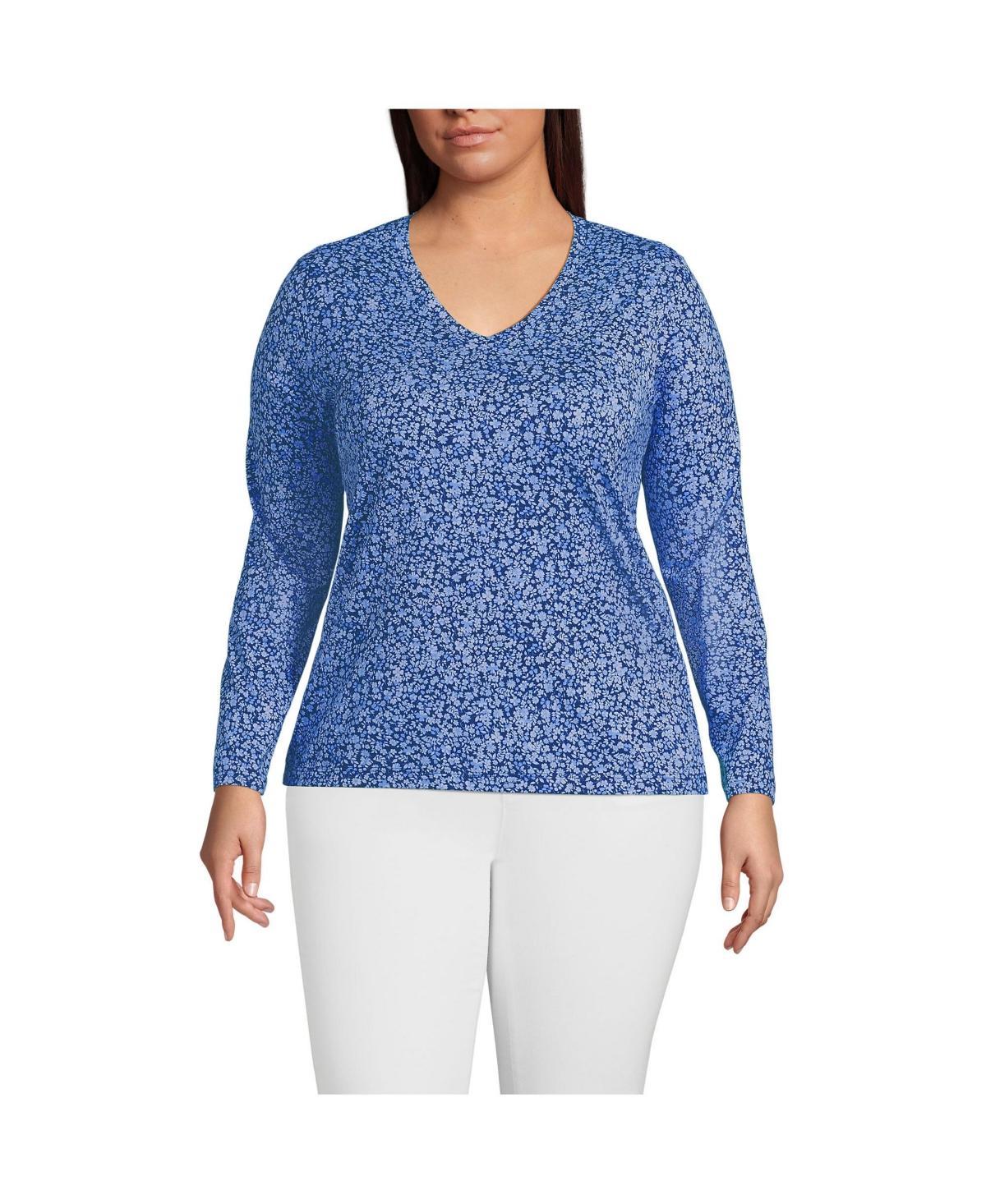 Plus Size Lands' End Long Sleeve Relaxed-Fit Supima Cotton V-Neck Tee, Women's, Size: 3XL, Black Product Image
