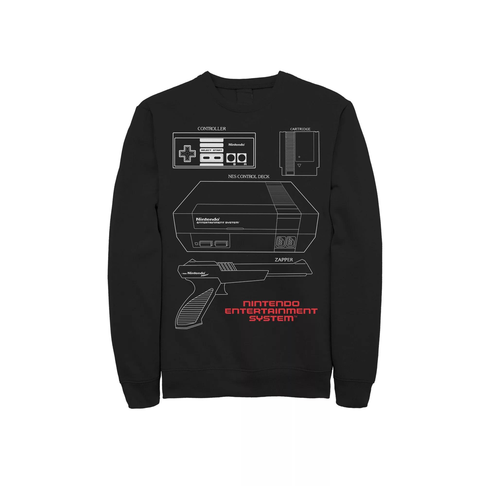 Men's Nintendo System Essentials Outline Poster Sweatshirt, Size: XL, Black Product Image
