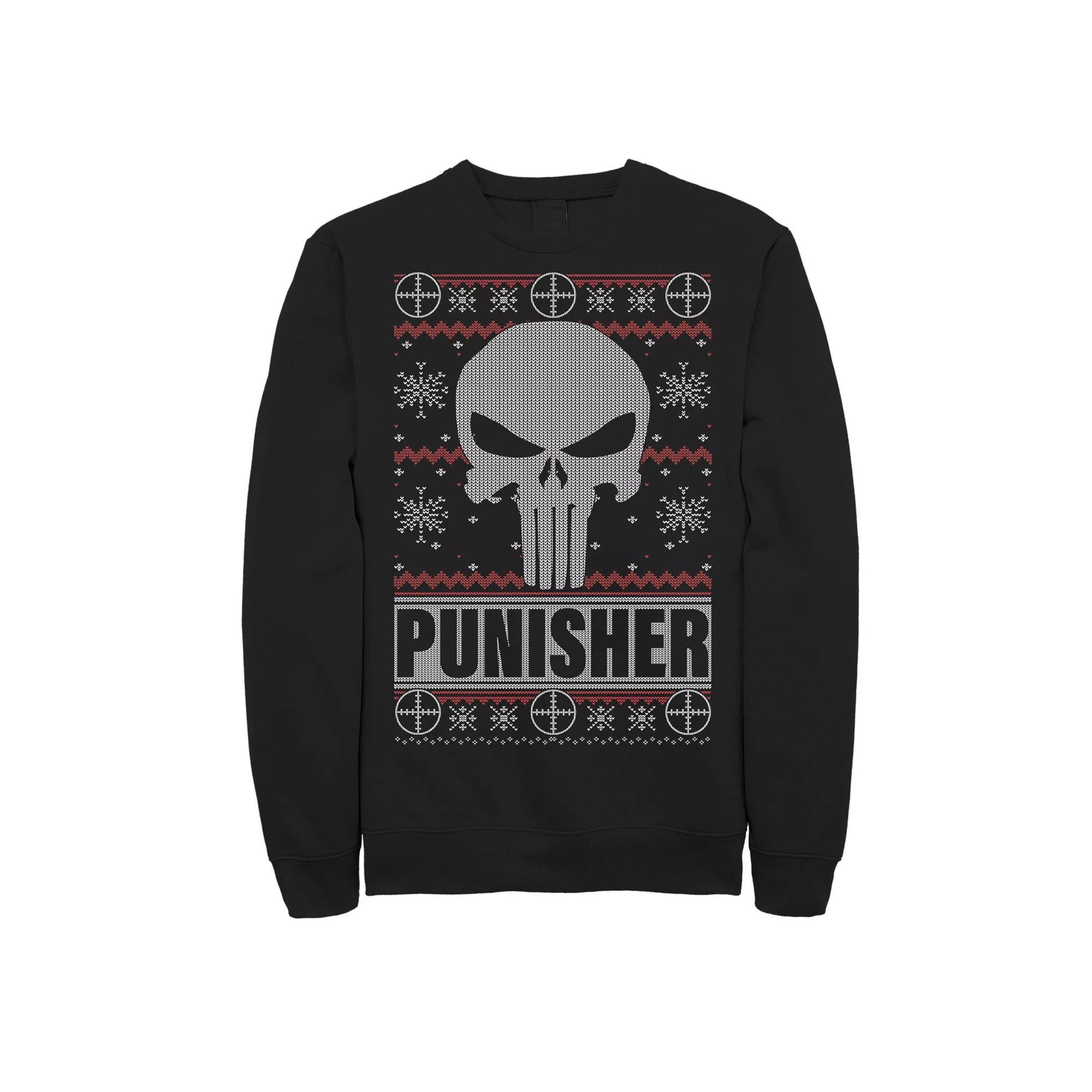 Men's Marvel Punisher Skull Christmas Sweatshirt, Size: Small, Black Product Image