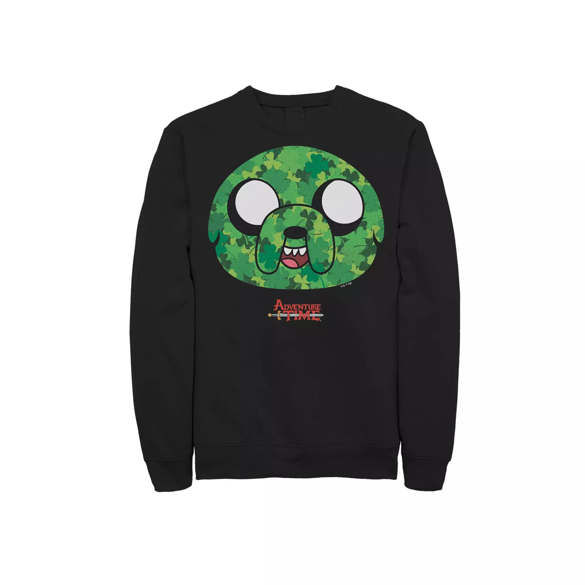Men's Adventure Time Jake Shamrock St. Patrick's Day Sweatshirt, Size: Medium, Black Product Image