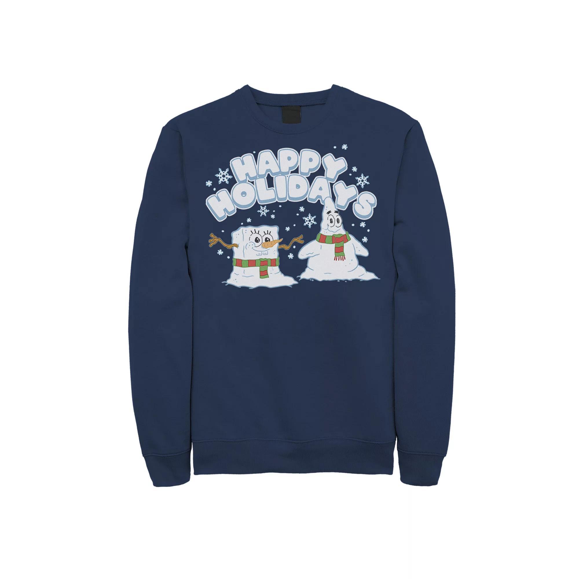 Men's Spongebob Squarepants Patrick Star Snowmen Happy Holidays Sweatshirt, Size: Small, Athletic Grey Product Image