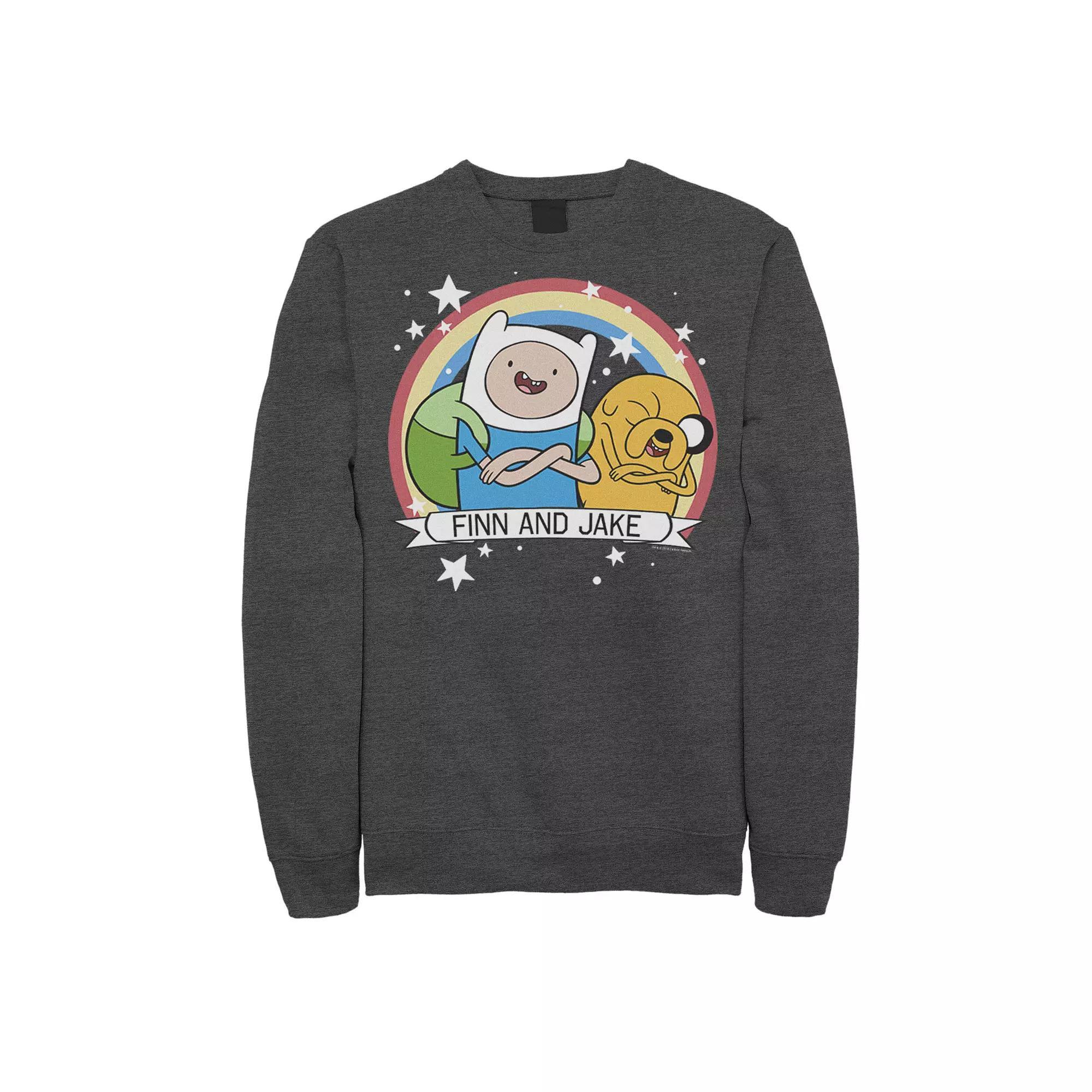 Men's Cartoon Network Adventure Time Finn & Jake Rainbow Banner Fleece, Size: Large, Black Product Image