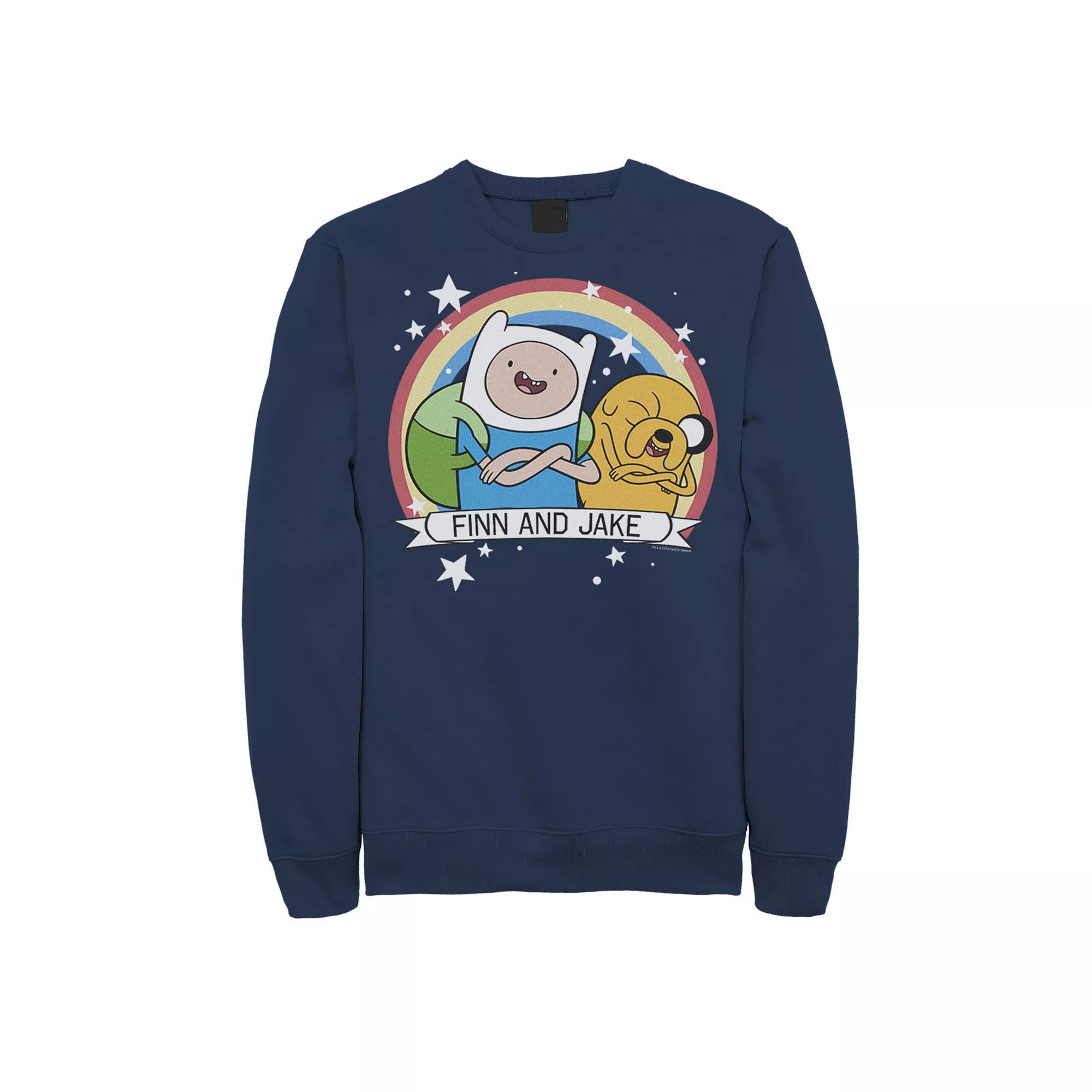 Men's Cartoon Network Adventure Time Finn & Jake Rainbow Banner Fleece, Size: Large, Black Product Image