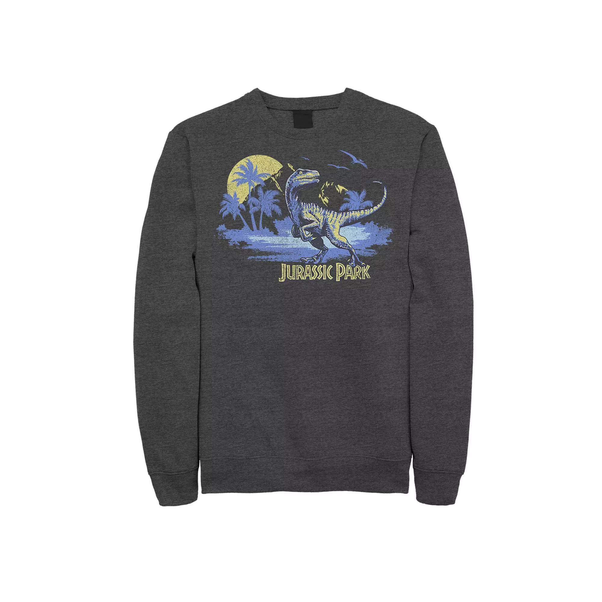 Men's Jurassic Park Raptor Distressed Portrait Sweatshirt, Size: XL, Grey Heather Product Image