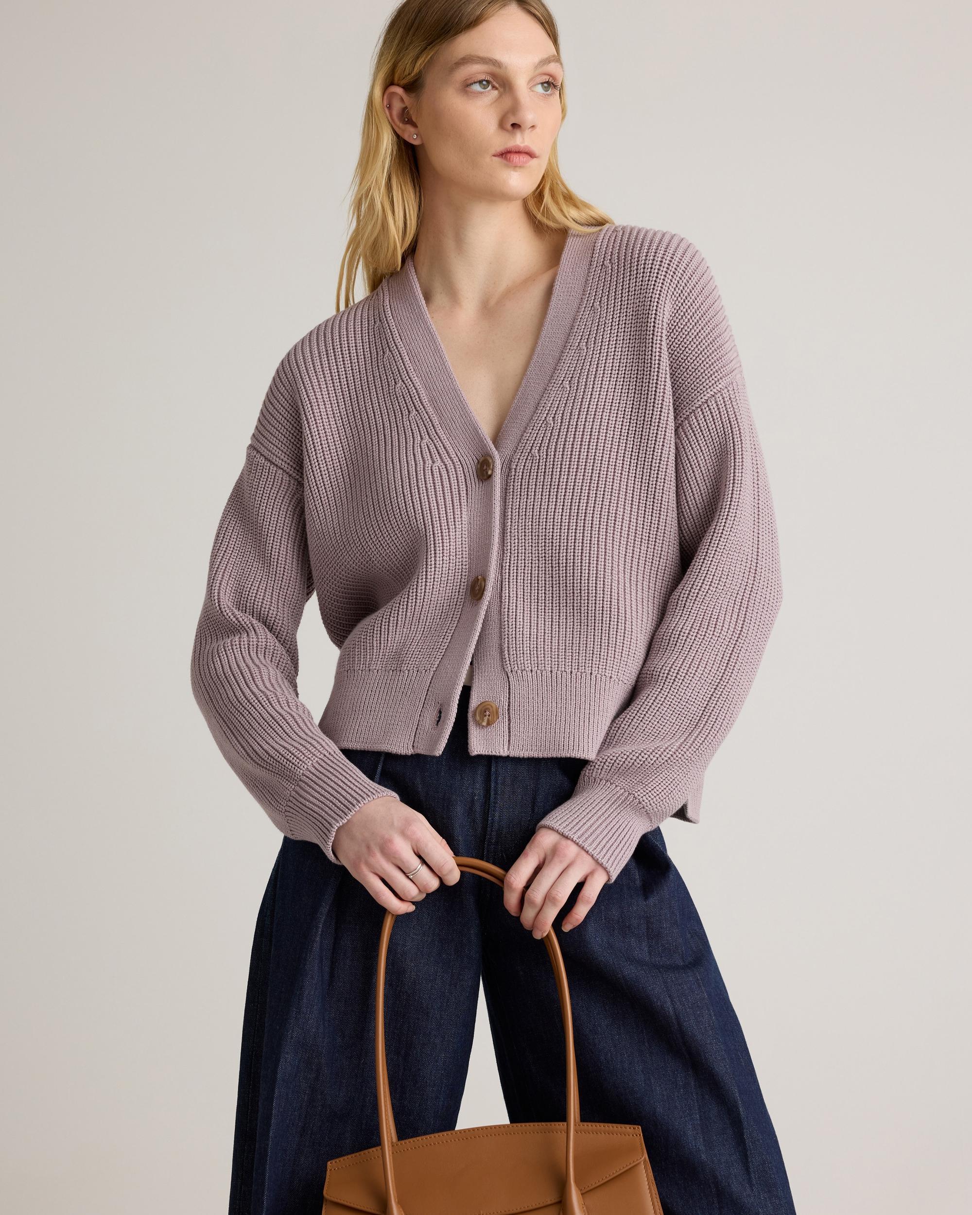 100% Organic Cotton Fisherman Boxy Cropped Cardigan Product Image