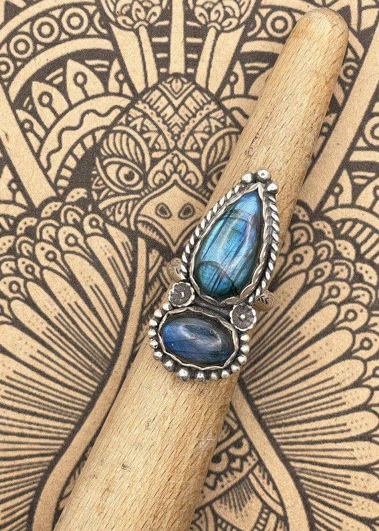 Sterling Silver Double Stone Labradorite Ring Product Image