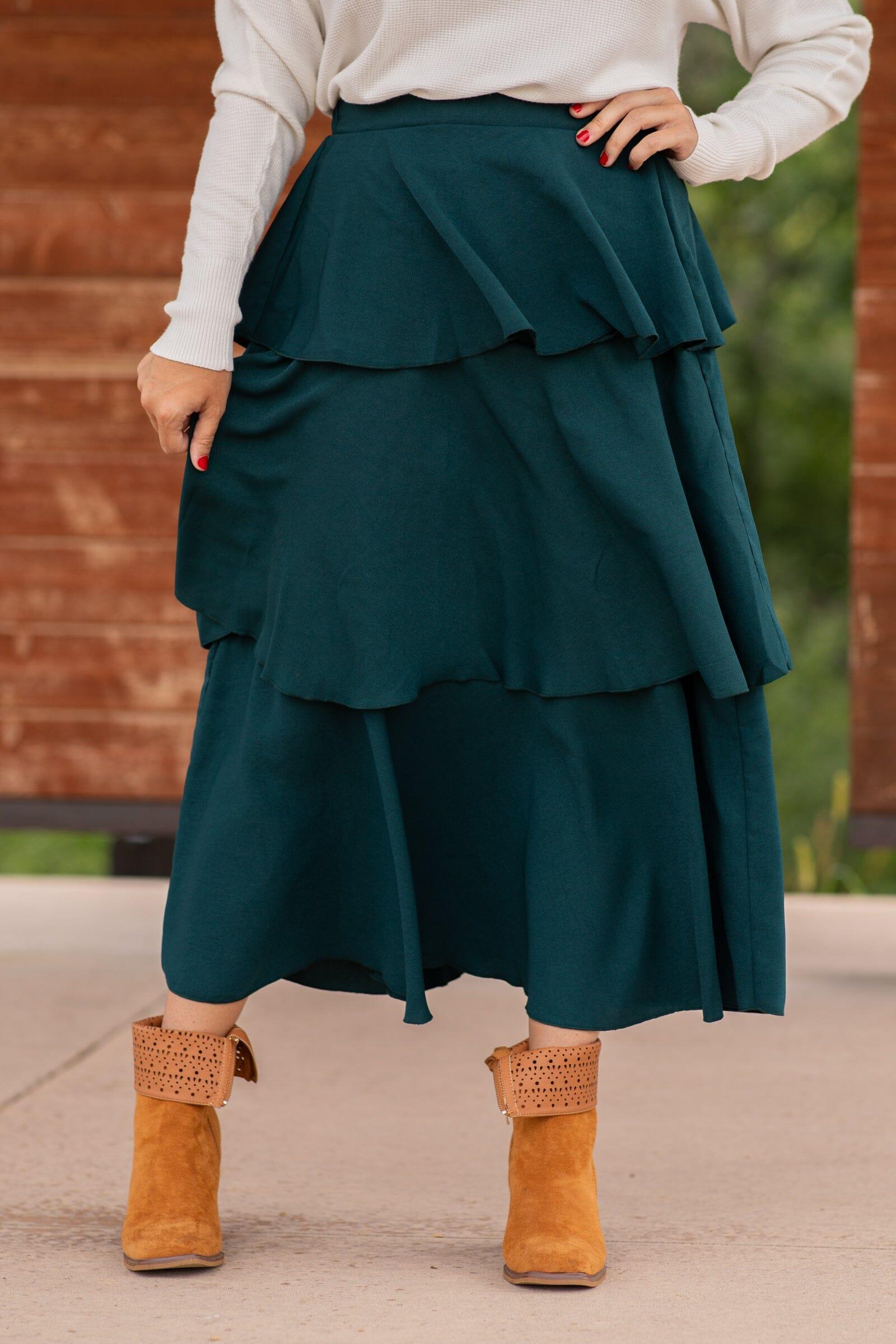 Emerald Elastic Waist Tiered Skirt Product Image