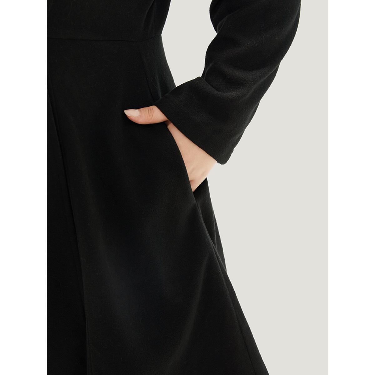 Plus Size Solid Lapel Collar Double Breasted Coat Women Black Office Plain Ladies Work Winter Coats BloomChic 14-16/1X Product Image