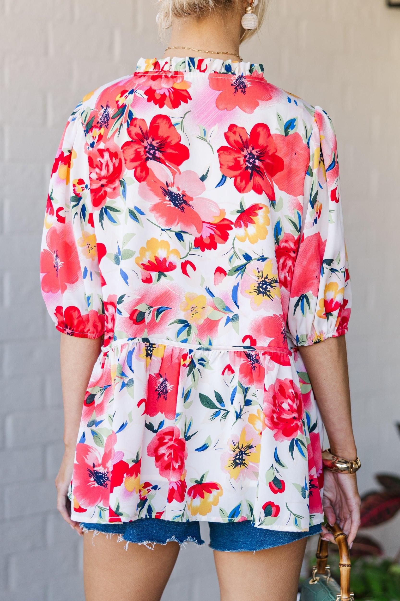 Dynamic View White Floral Blouse Female Product Image