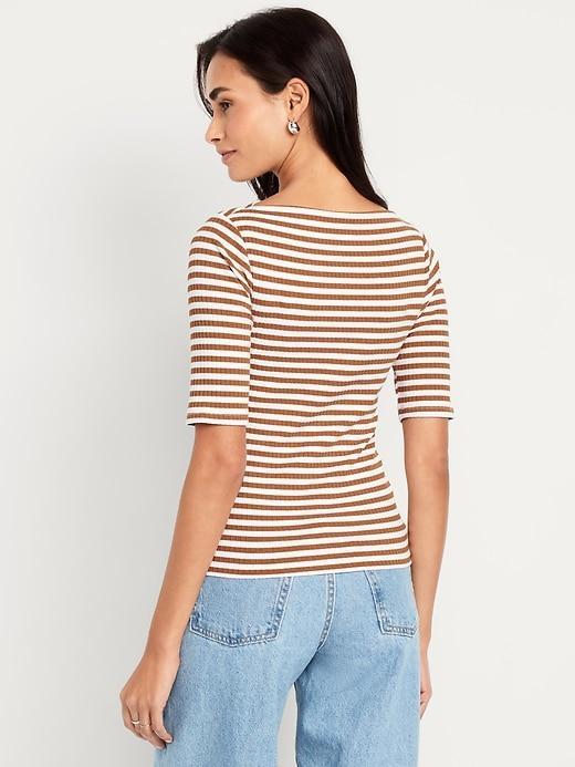 Ribbed Boat-Neck T-Shirt Product Image