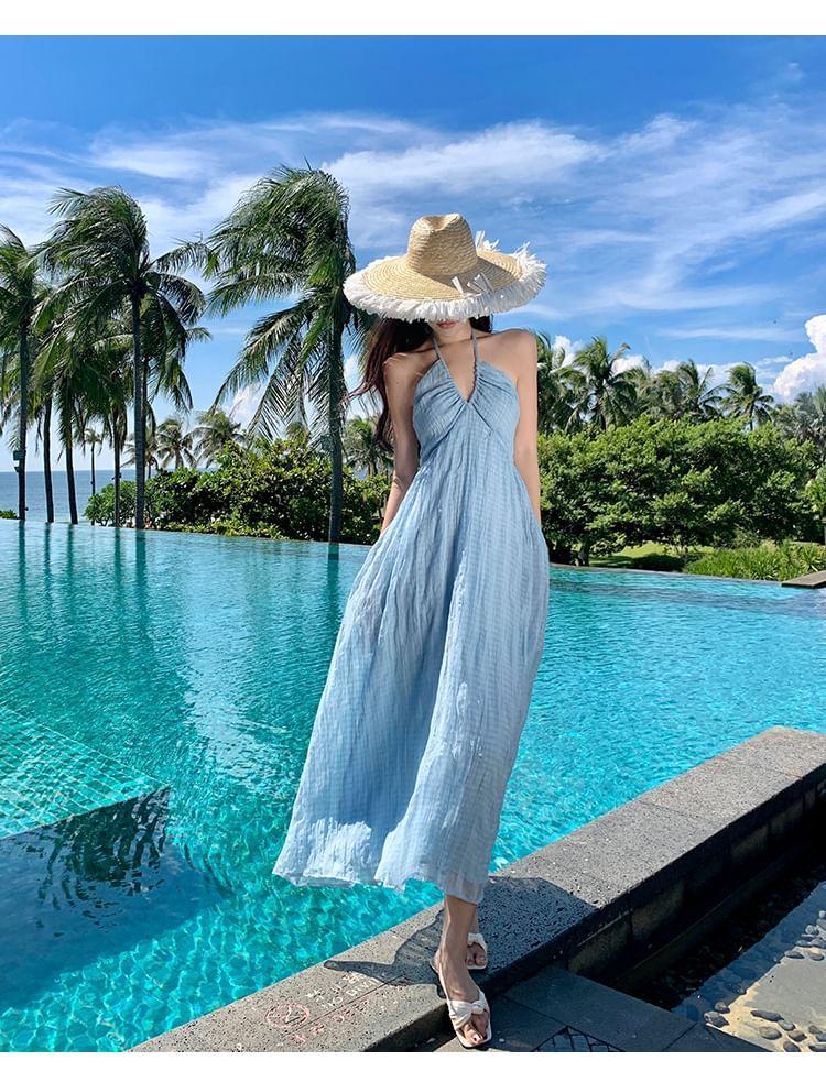 Halter Neck Plain Maxi Sun Dress Product Image