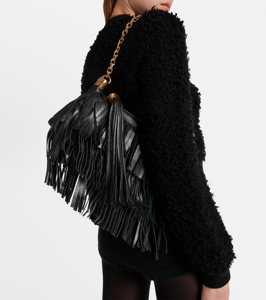 CHLOÉ Foulard Fringed Leather Shoulder Bag In Black Product Image