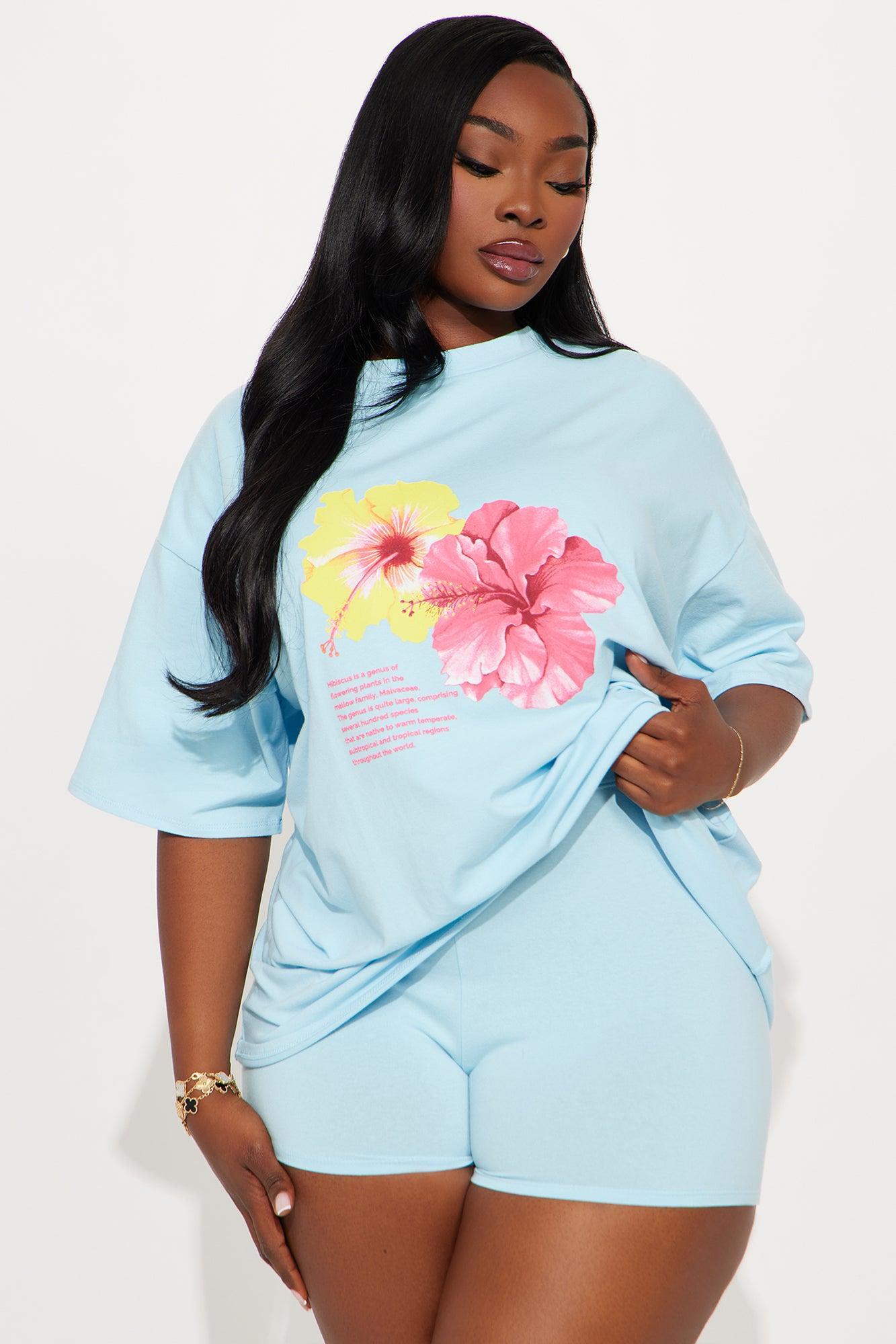 Flower Besties Lounge Biker Short Set - Light Blue Product Image