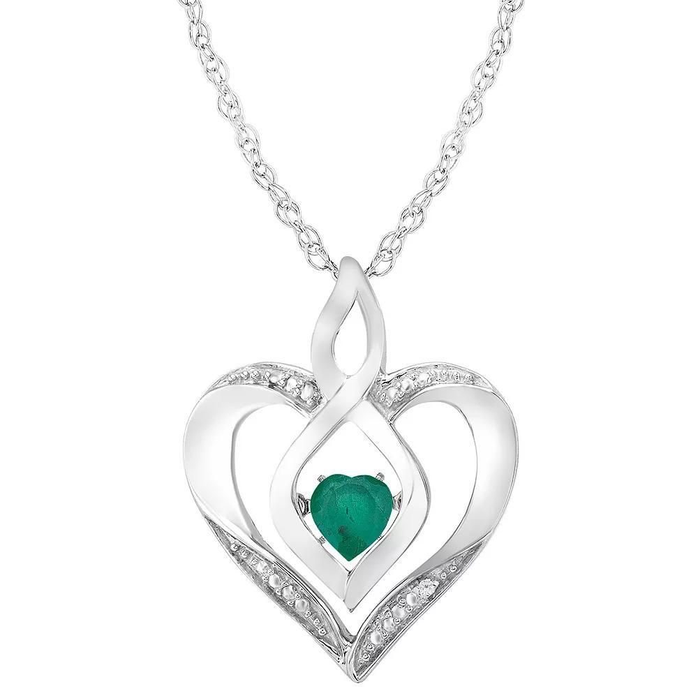 Sterling Silver Gemstone & Diamond Accent Heart Pendant Necklace, Women's, Size: 18", Red Product Image