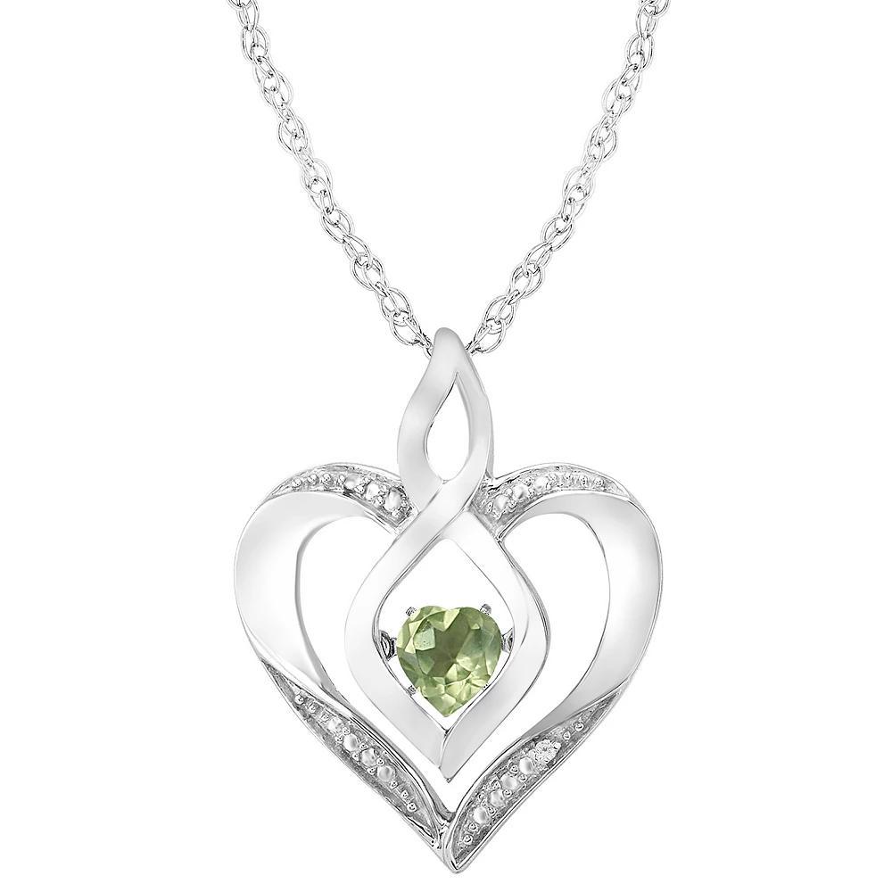 Sterling Silver Gemstone & Diamond Accent Heart Pendant Necklace, Women's, Size: 18", Peridot Product Image